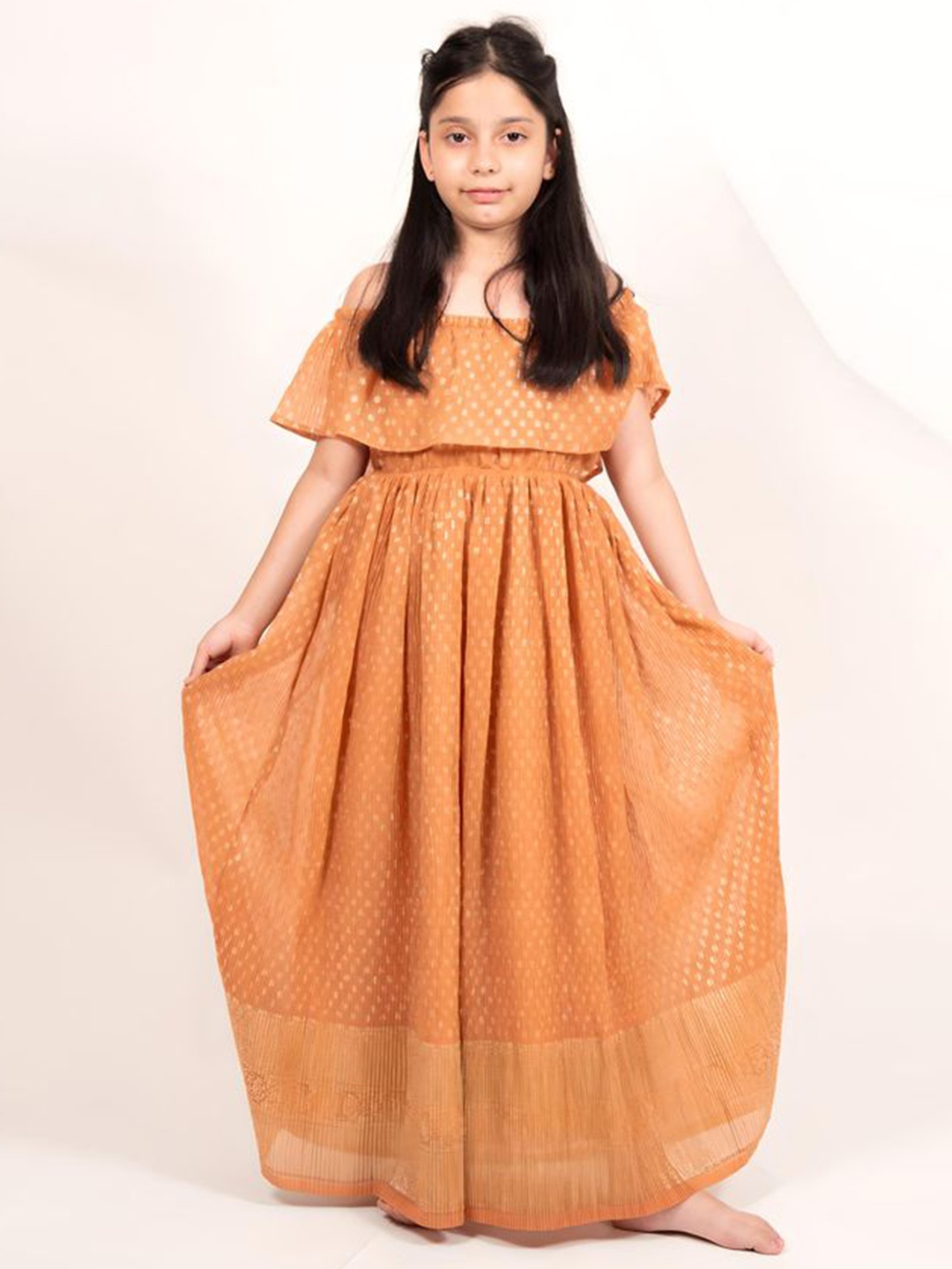 

Sangria Girls Ethnic Motifs Printed Fit & Flare Dress, Orange