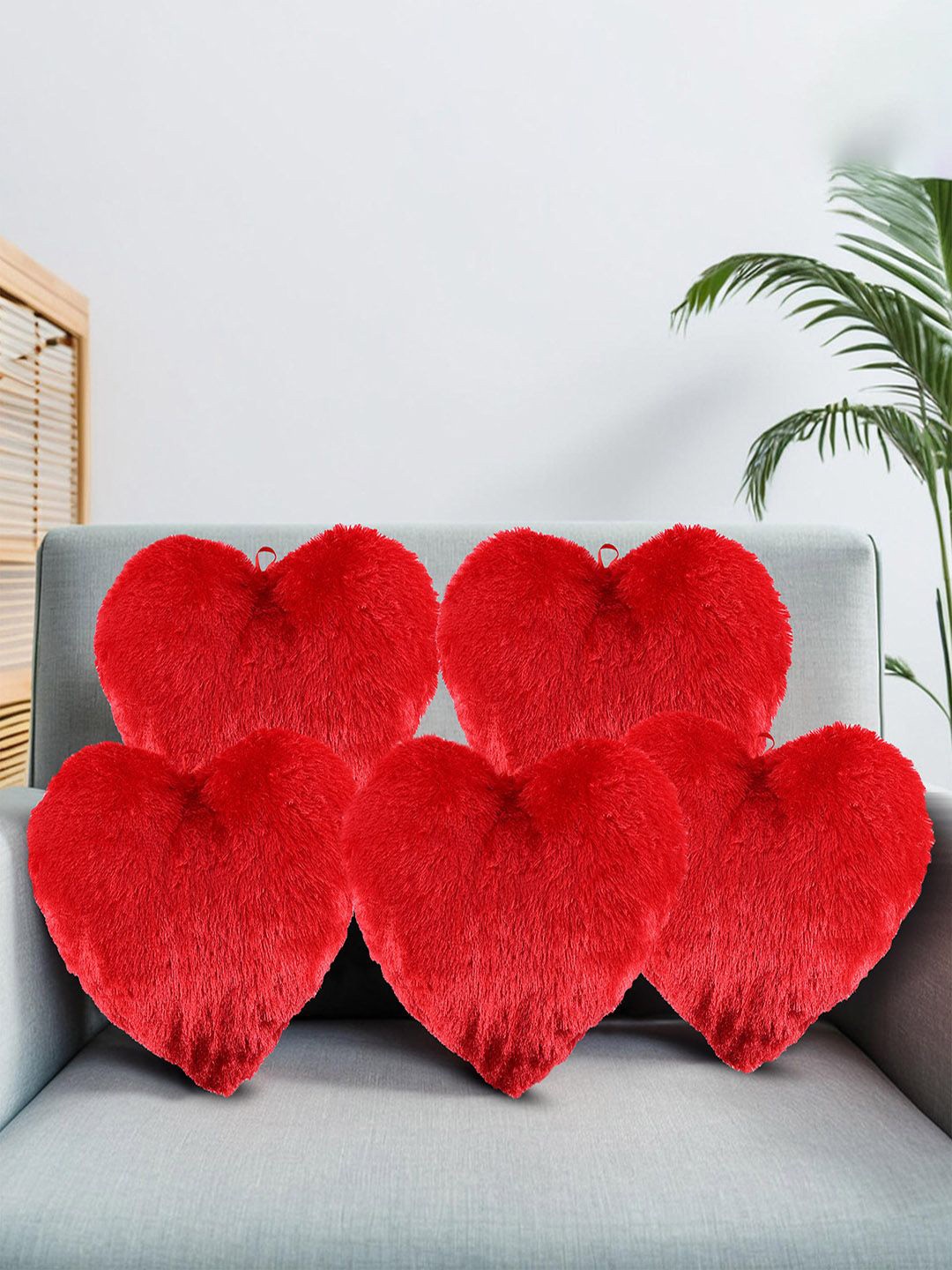 

Kuber Industries Red 5 Pieces Cotton Heart Shaped Pre-Filled Cushions