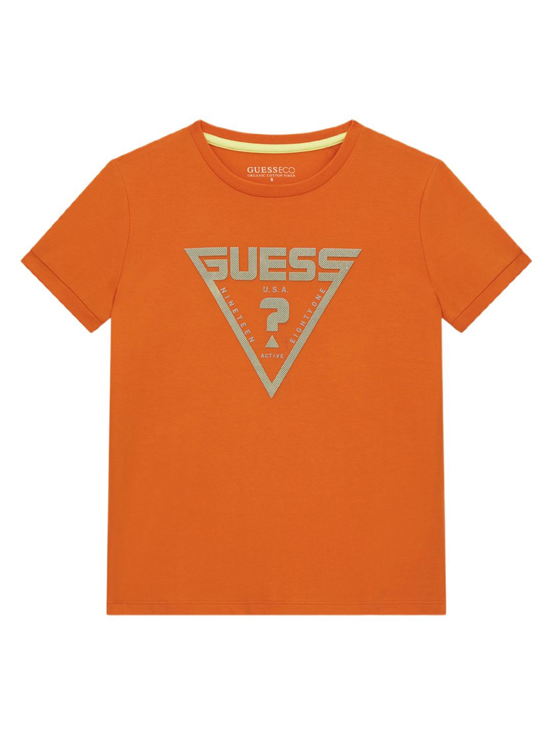 

GUESS kids Boys Typography Printed Round Neck Cotton T-shirt, Orange