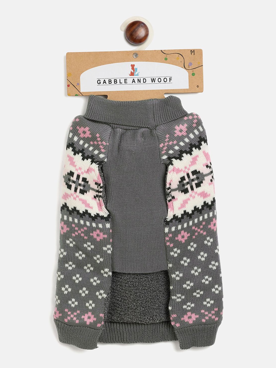 

GABBLE & WOOF Self Design Woolen Winter Dog Sweater, Pink