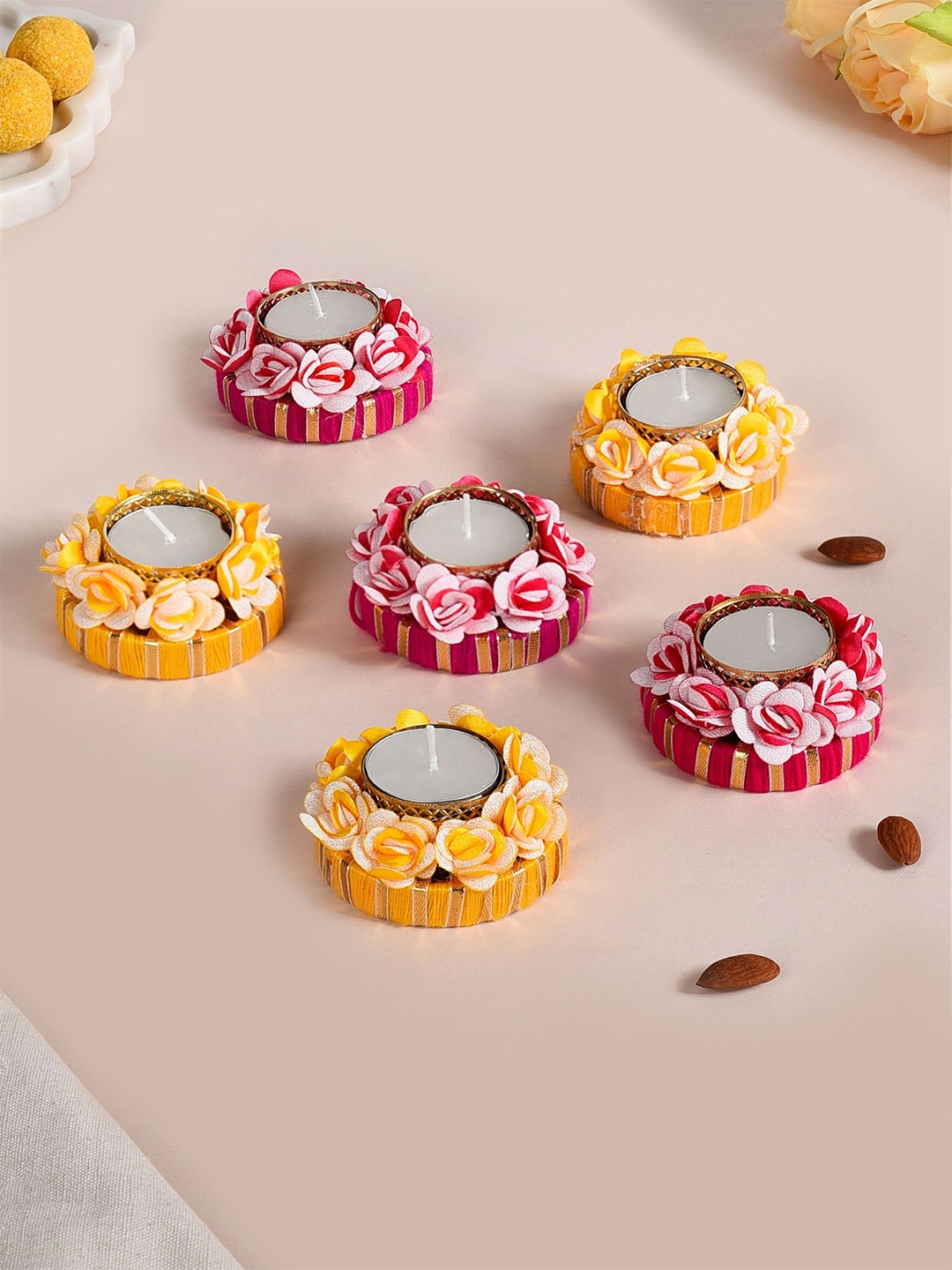 

Nestasia Pink & Yellow 6 Pieces Floral Tea Light Candle Holders