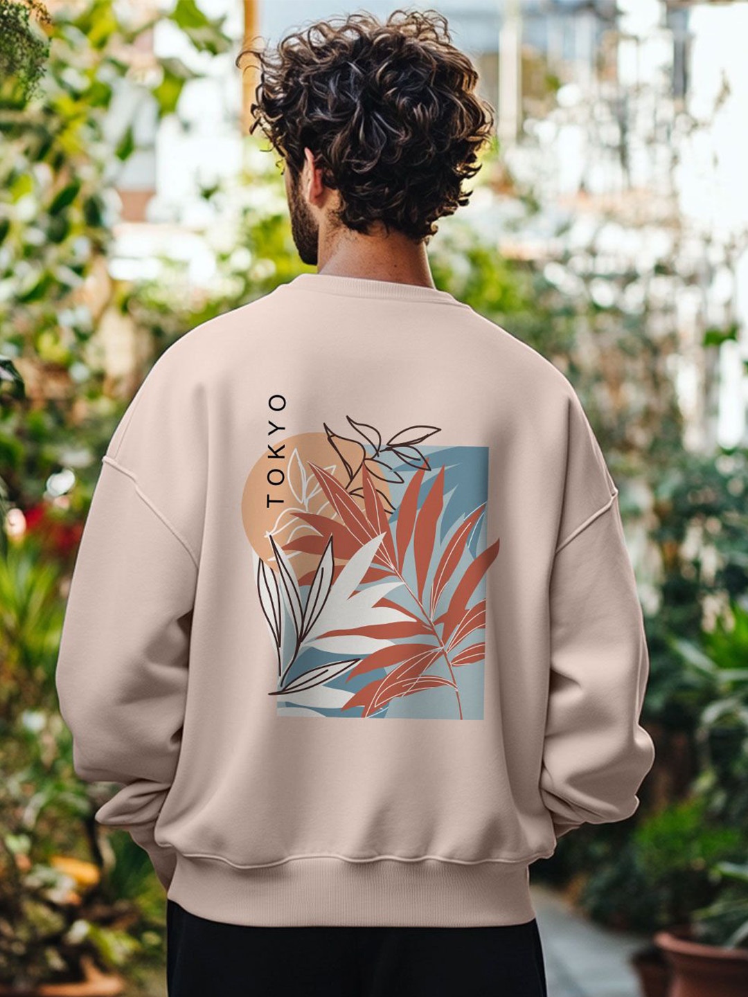 

NOBERO Men Oversized Printed Pullover Sweatshirt, Pink