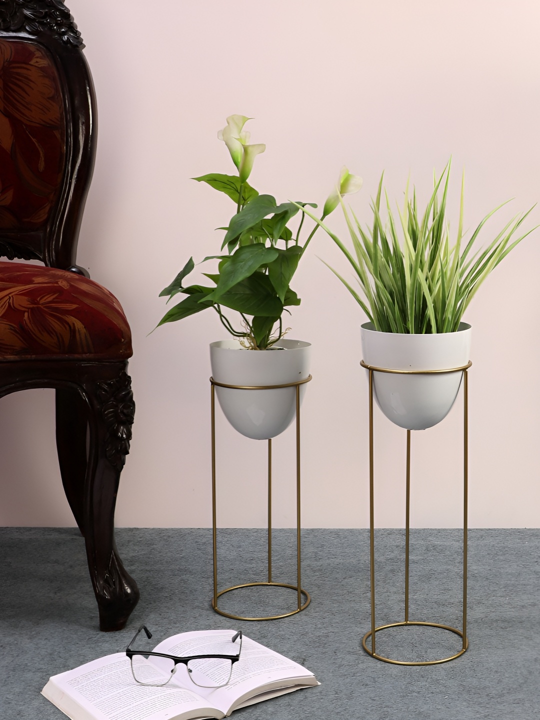 

pristine interiors 2 Pieces White & Yellow Metal Lenny Planters