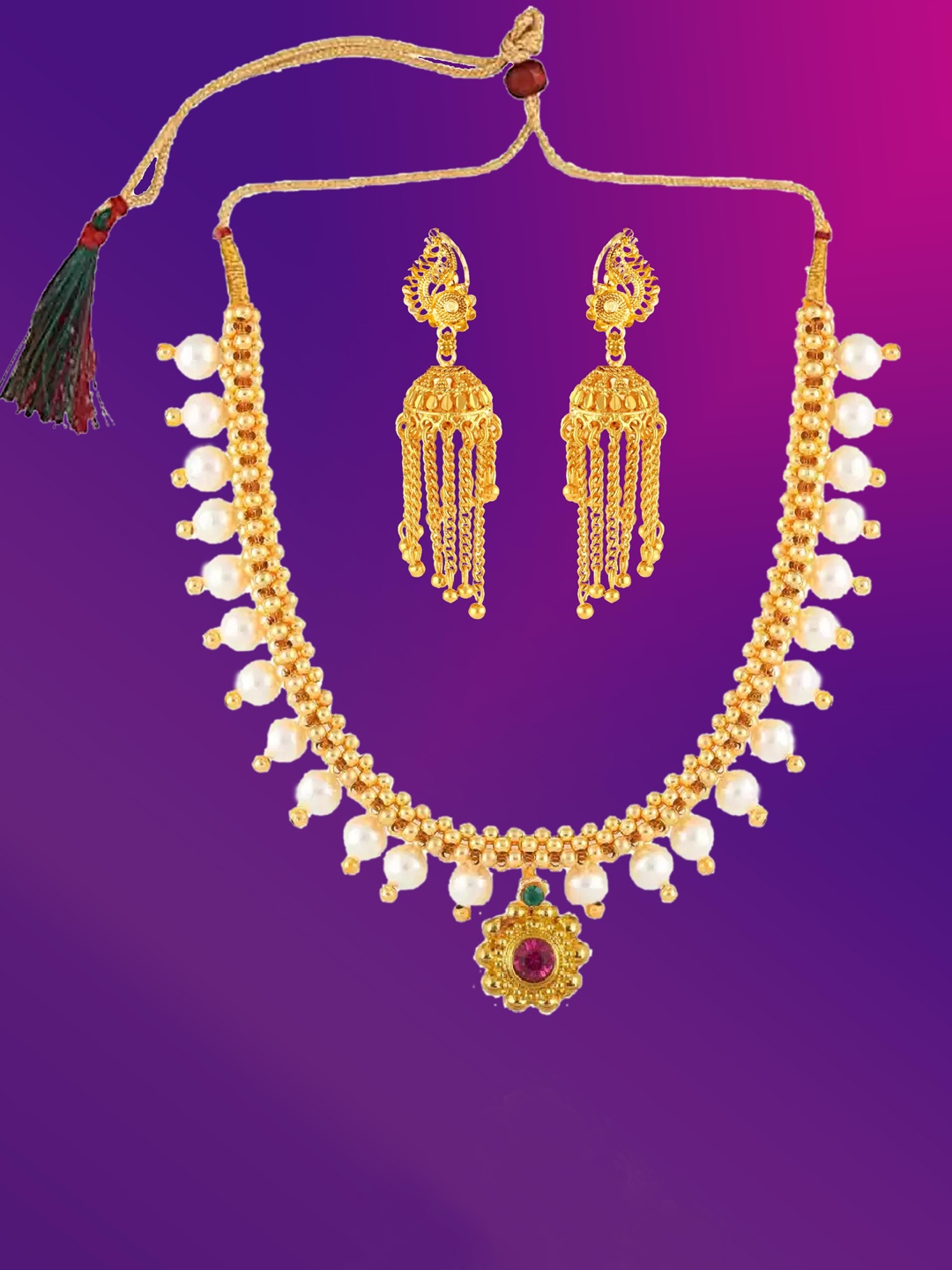 

Lila Gold-Plated Beaded & Stone Studded Jewellery Set