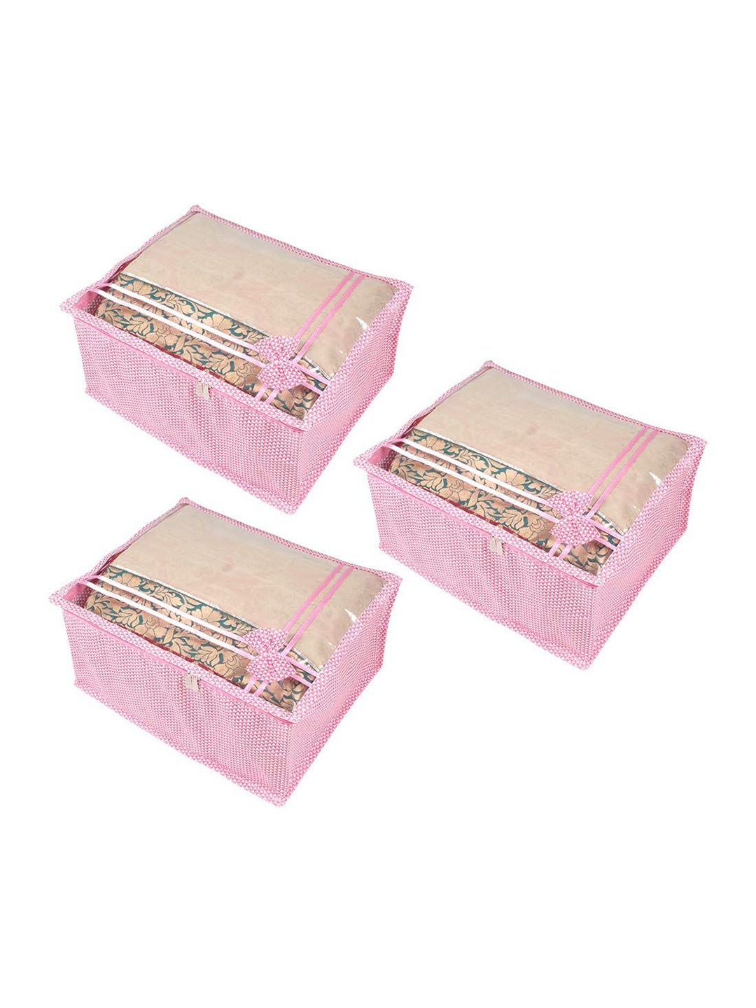 

prettykrafts Pink & White 3 Piece Printed Wardrobe Saree Organisers