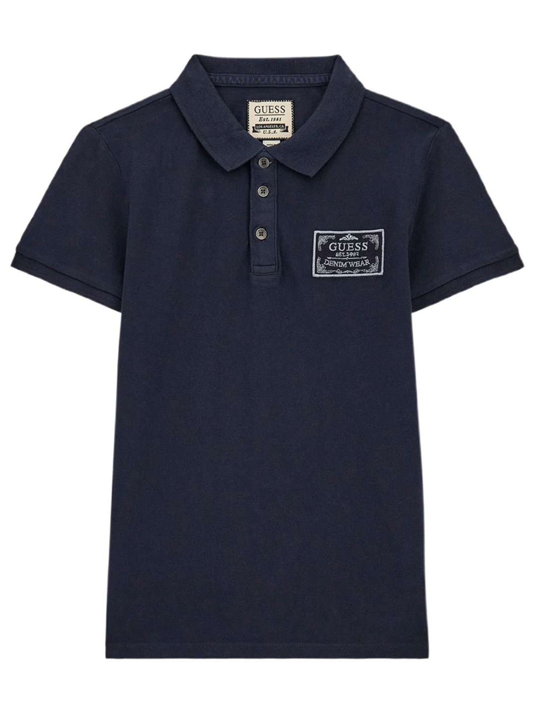 

GUESS kids Boys Solid Polo Collar Cotton T-shirt, Navy blue