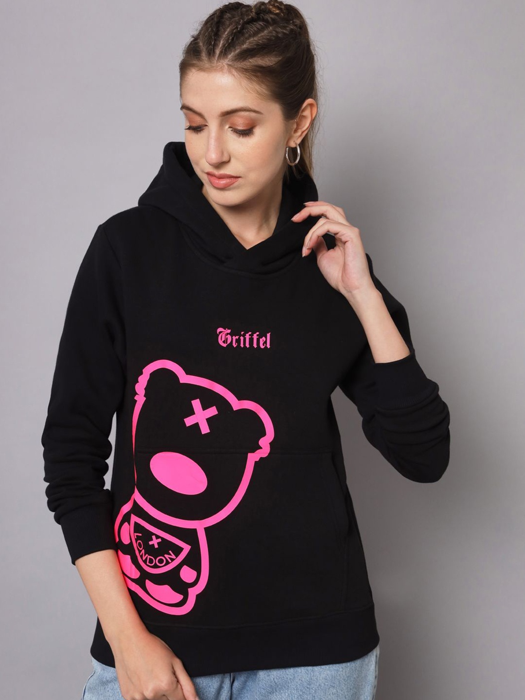 

GRIFFEL Women Graphic Printed Hooded Sweatshirt, Maroon