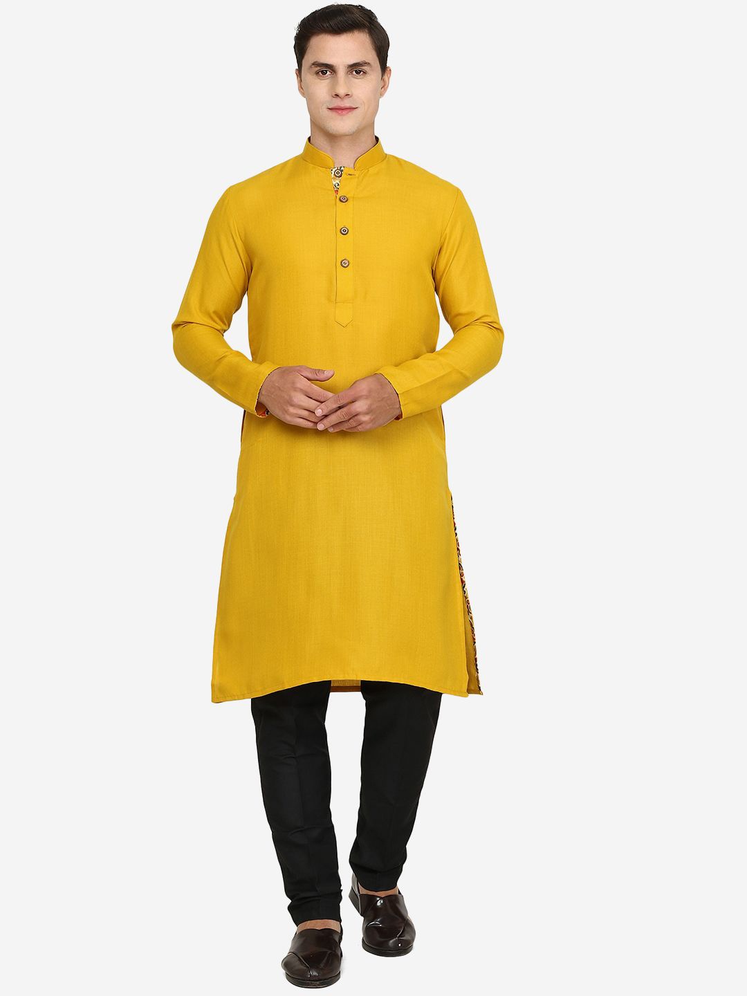 

THE KURTA COMPANY Men Thread Work Kurta, Yellow