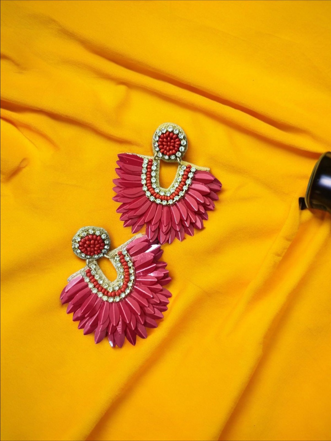 

PRIAANSHA CREATIONS Rhinestone Studded Contemporary Drop Earrings, Red