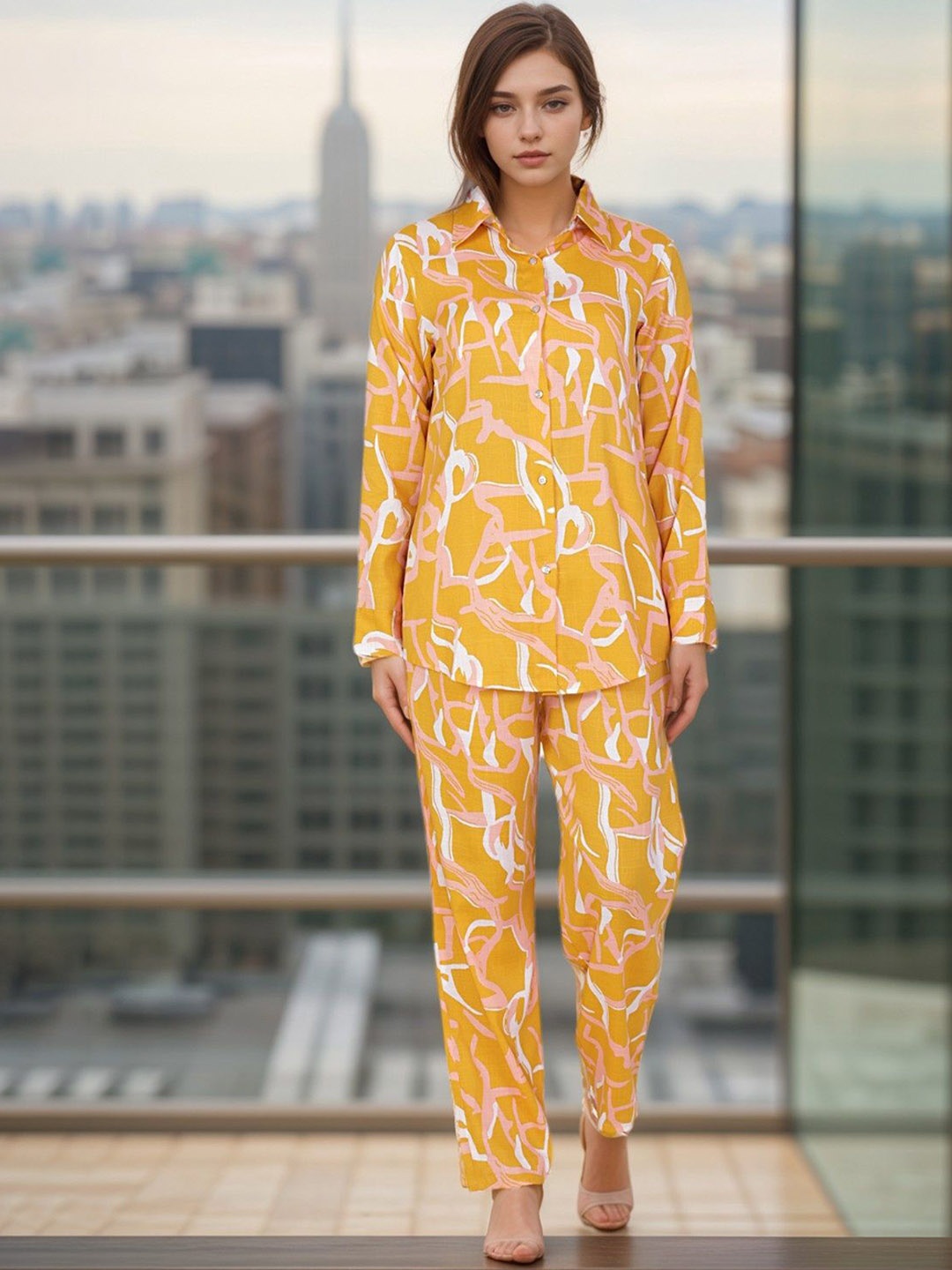 

BAESD Abstract Printed Shirt With Trousers, Yellow