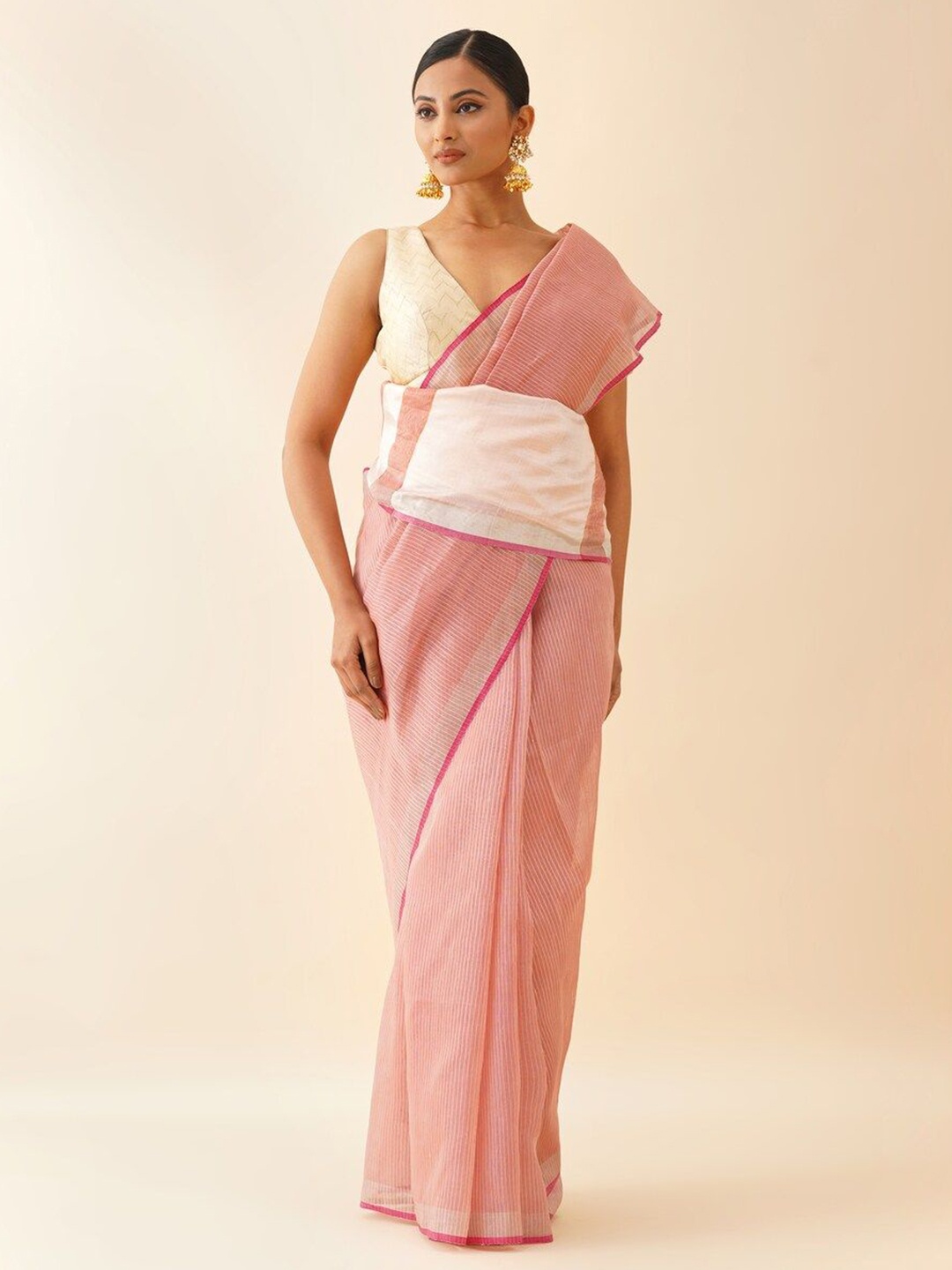 

JAYPORE Woven Design Zari Pure Silk Saree, Pink