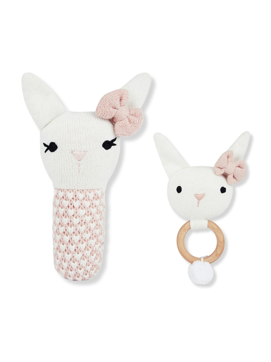 

haus & kinder Set of 2 Cotton Cover Non-Allergic Knitted Rattle Toy, Pink