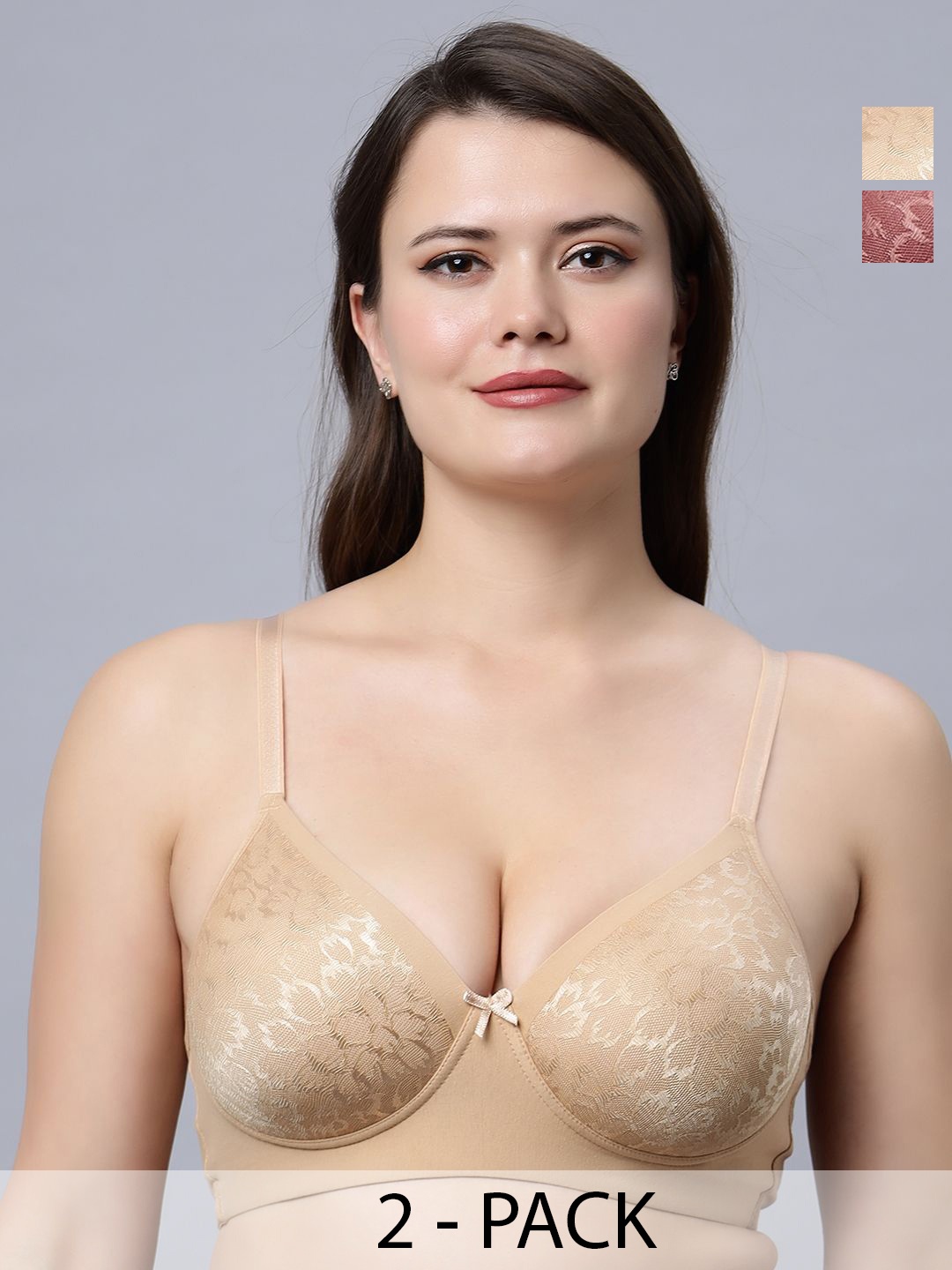

In Care Women Pack of 2 Full Coverage Heavily Padded Push-up Bra, Camel brown