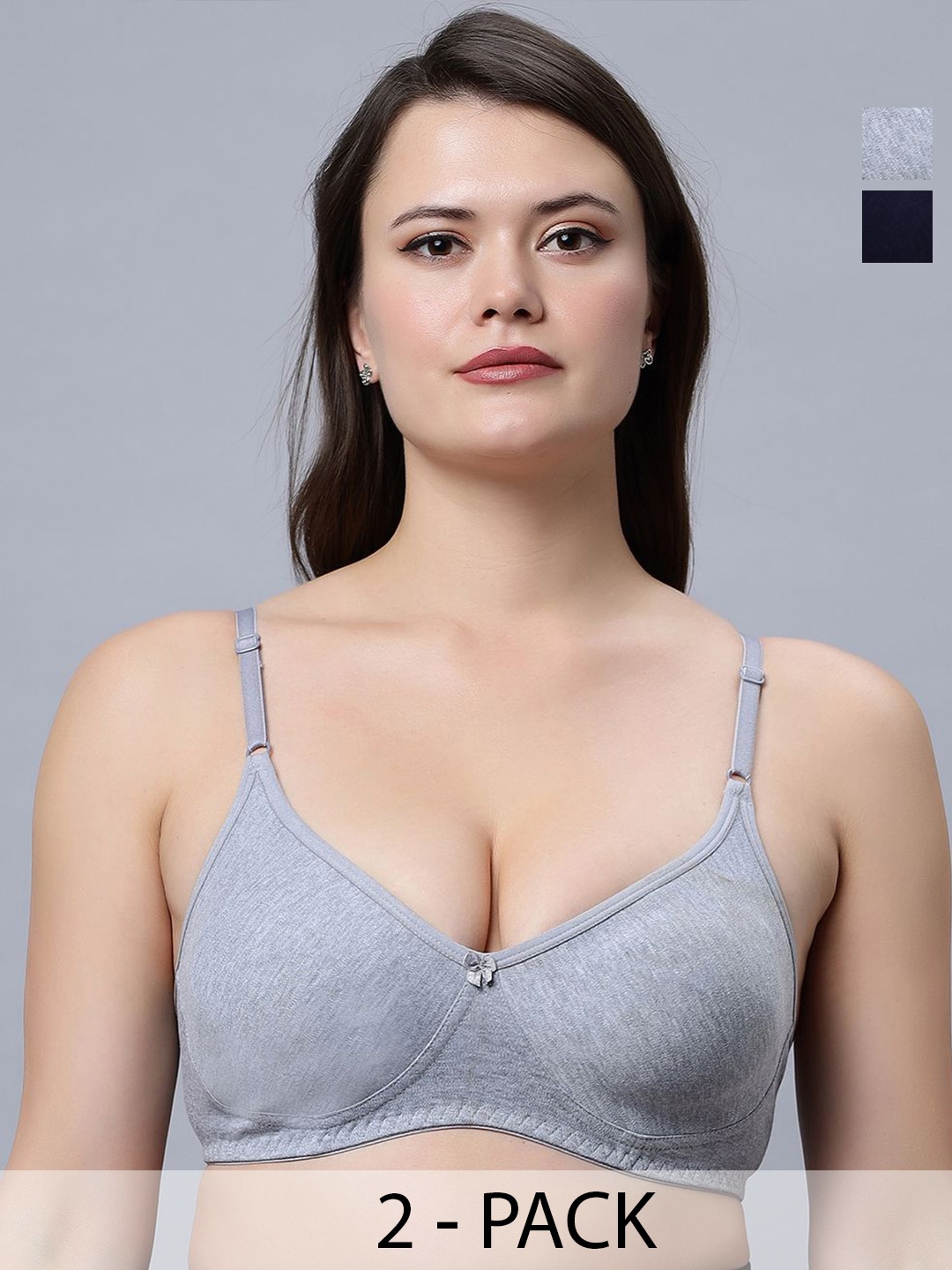 

In Care Pack Of 2 Pure Cotton Full Coverage T-shirt Bra, Grey