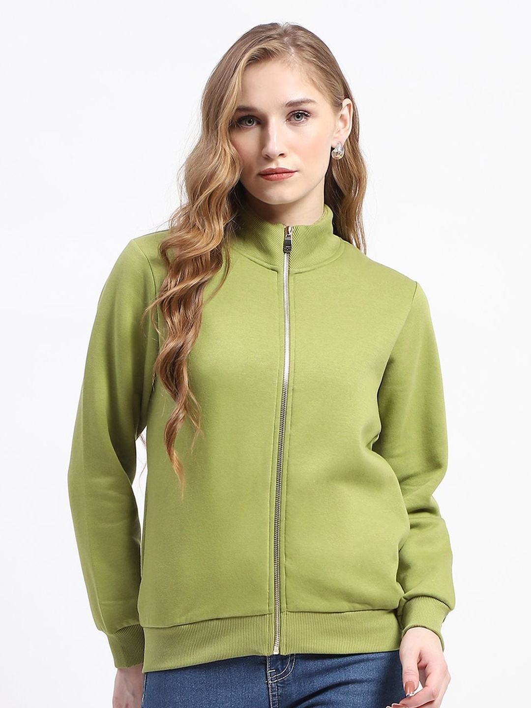 

Madame Women Solid Mock Collar Sweatshirt, Olive