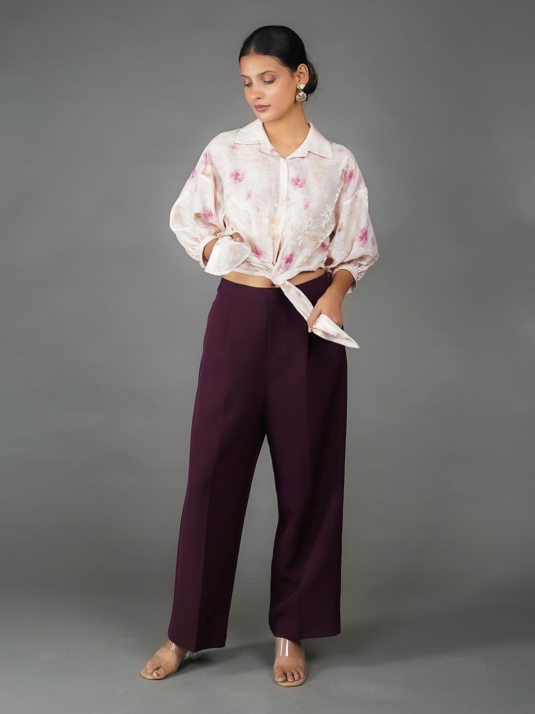 

Zink London Women Floral Printed Shirt Collar Top, Pink