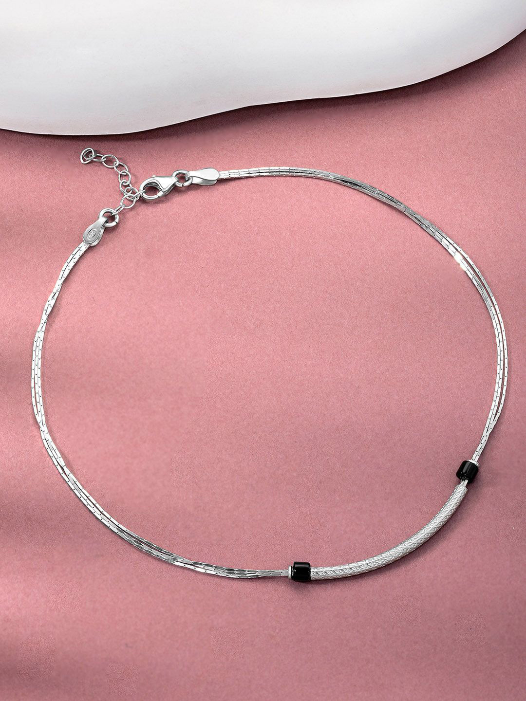 

Silvora by Peora 925 Sterling Silver Rhodium-Plated Beaded Single Anklet