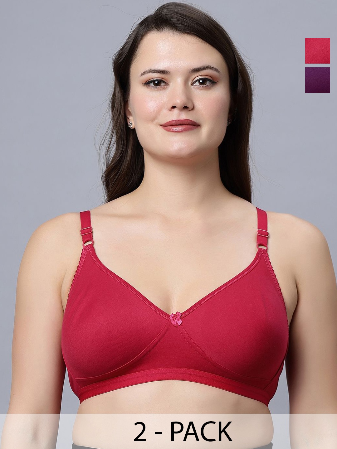 

In Care Pack Of 2 Pure Cotton Underwired Full Coverage T-shirt Bra, Red