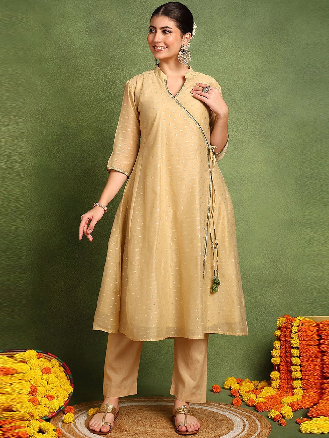 

Tahiliya Khari Printed Chanderi Silk Anarkali Kurta, Beige