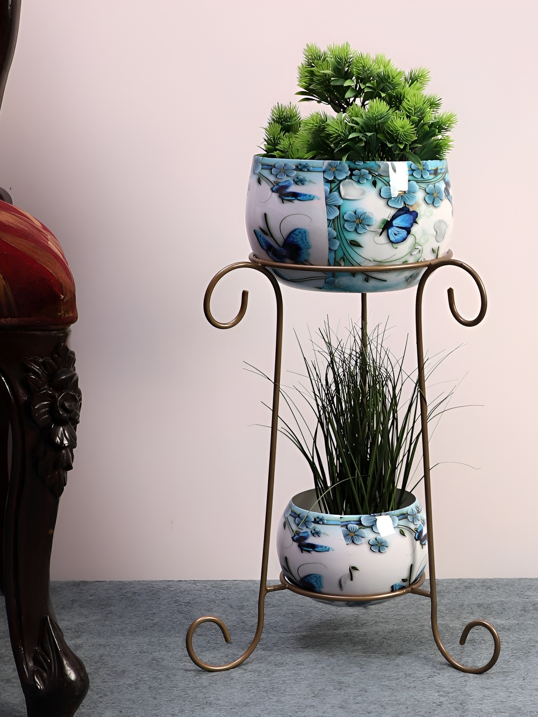 

pristine interiors Blue & Brown Metal Printed Nancy Planter