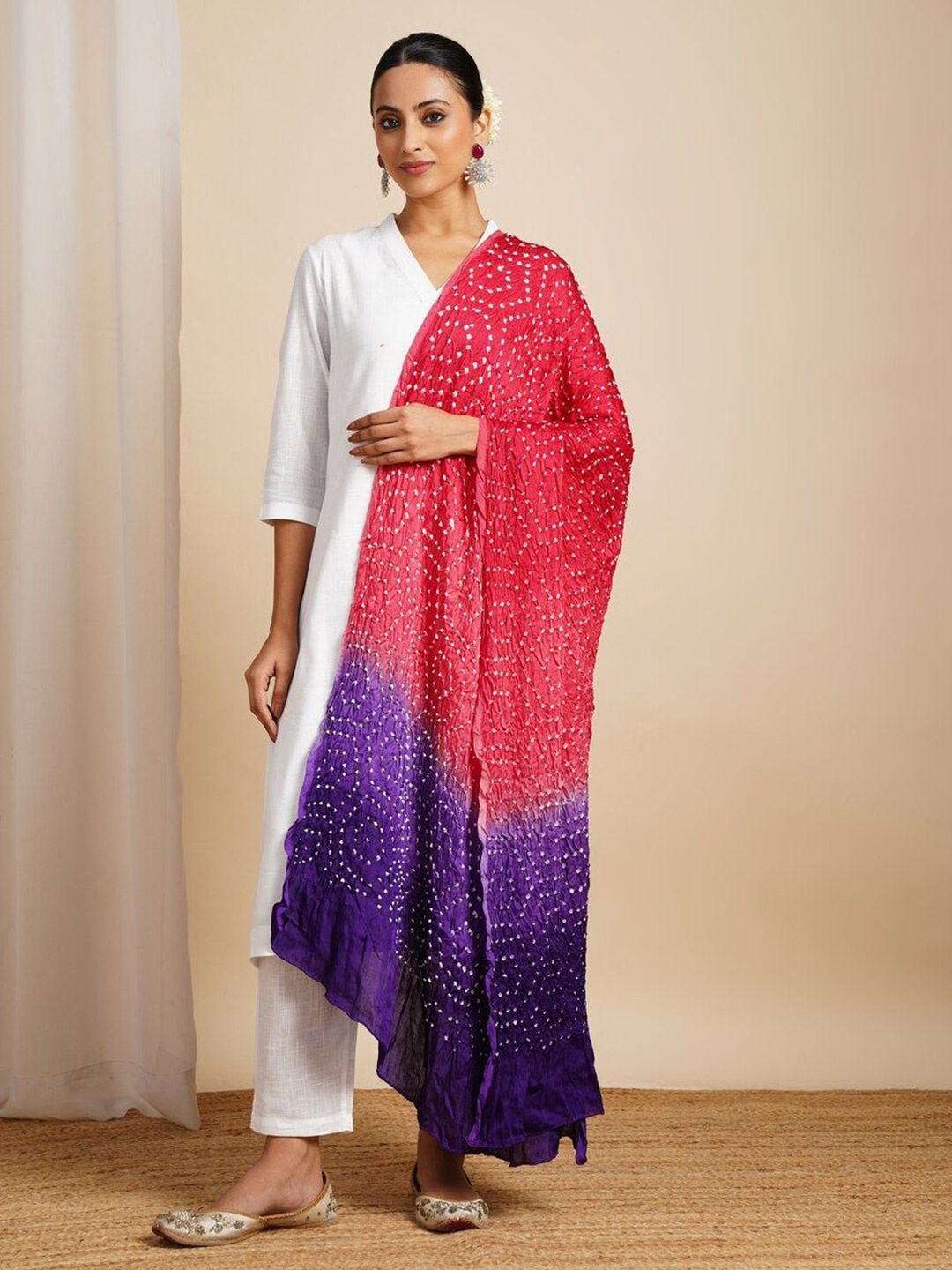 

JAYPORE Bandhani Printed Dupatta, Pink