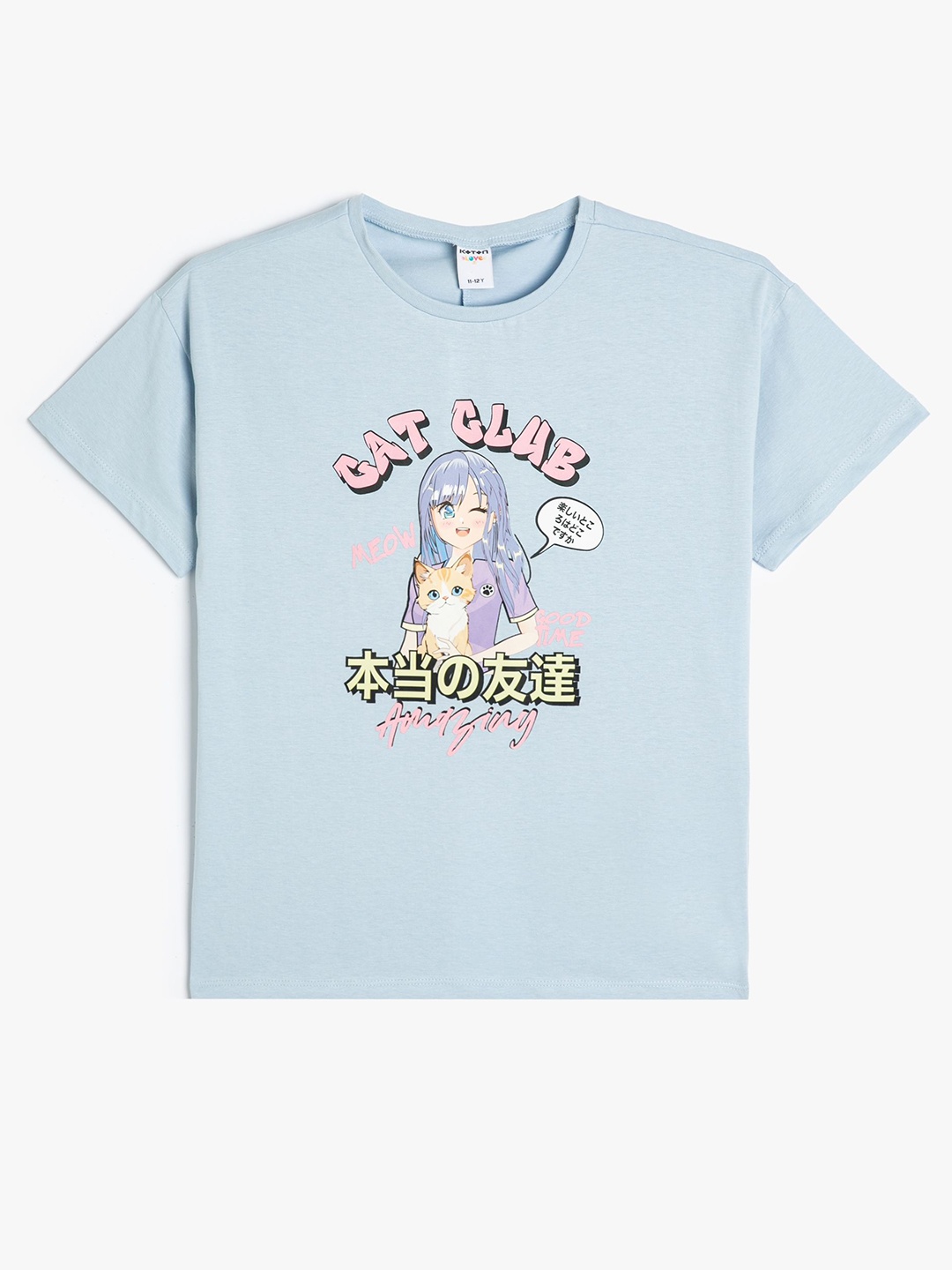 

Koton Girls Typography Printed Round Neck Cotton T-shirt, Blue