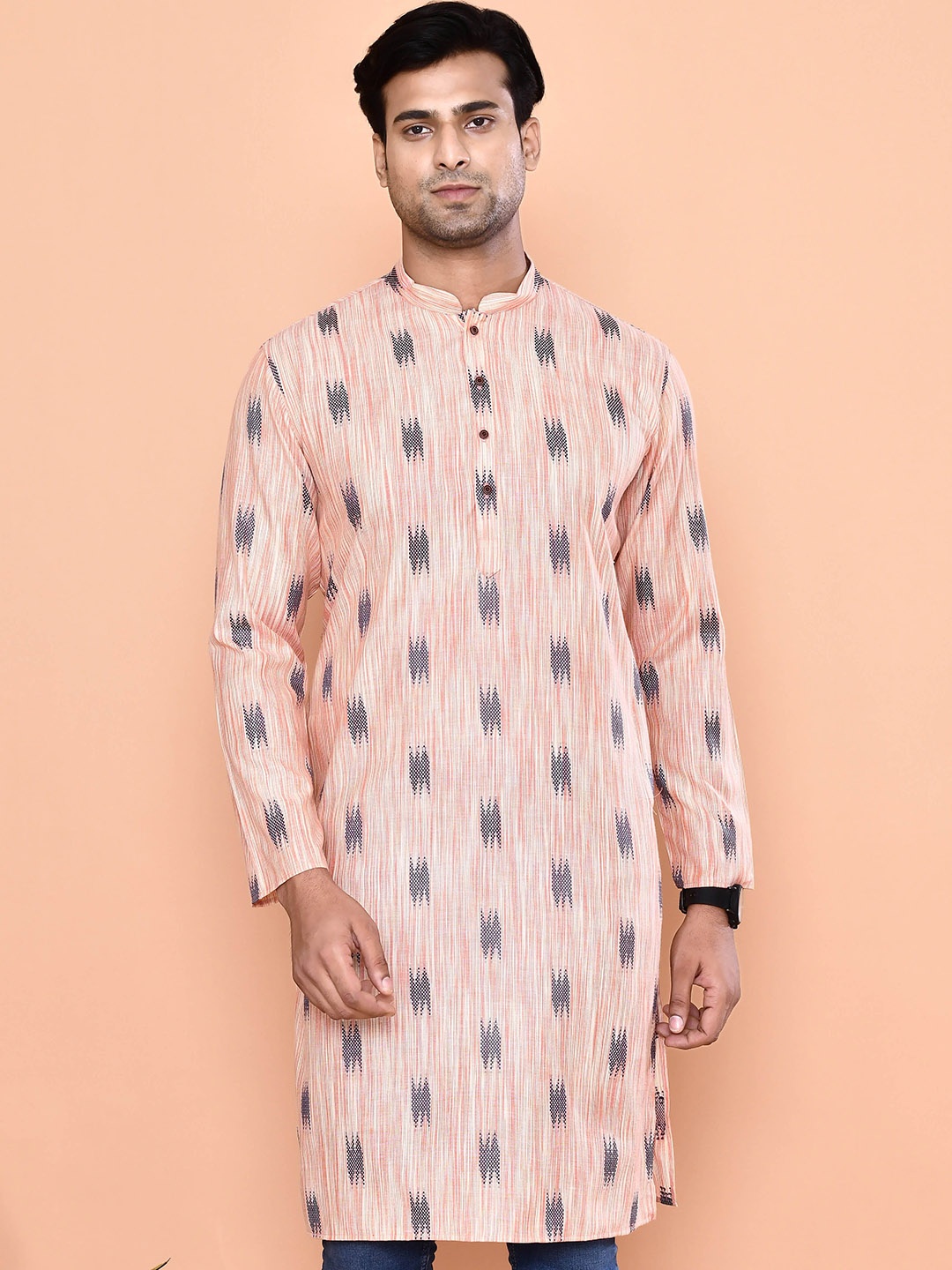 

MAAHI FABS Men Ethnic Motifs Printed Kurta, Peach