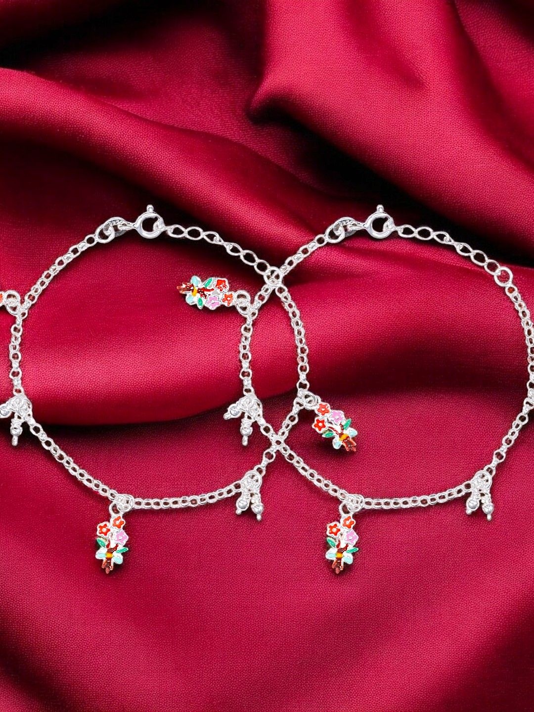 

Taraash 925 Sterling Silver Enamelled Charm Anklets
