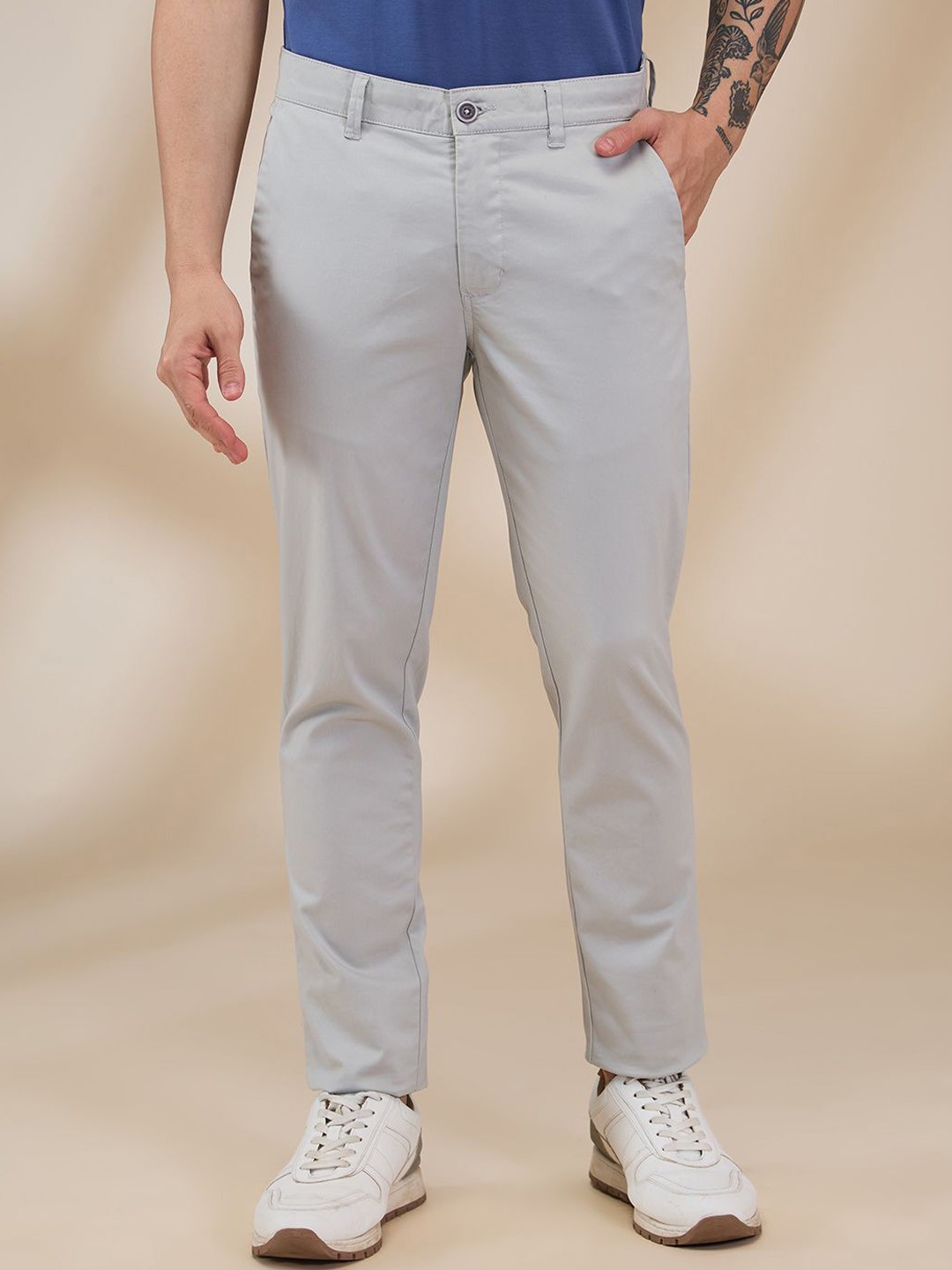 

Parx Men Mid-Rise Slim Fit Trousers, Grey