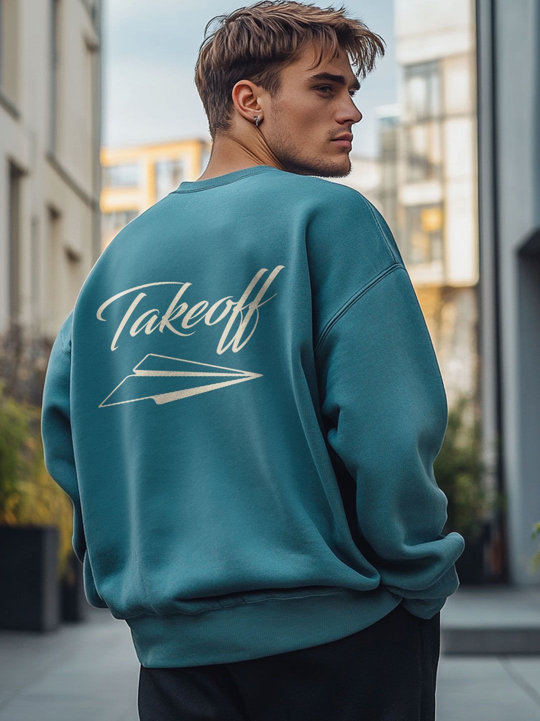 

NOBERO Oversized Back Printed Sweatshirt, Blue