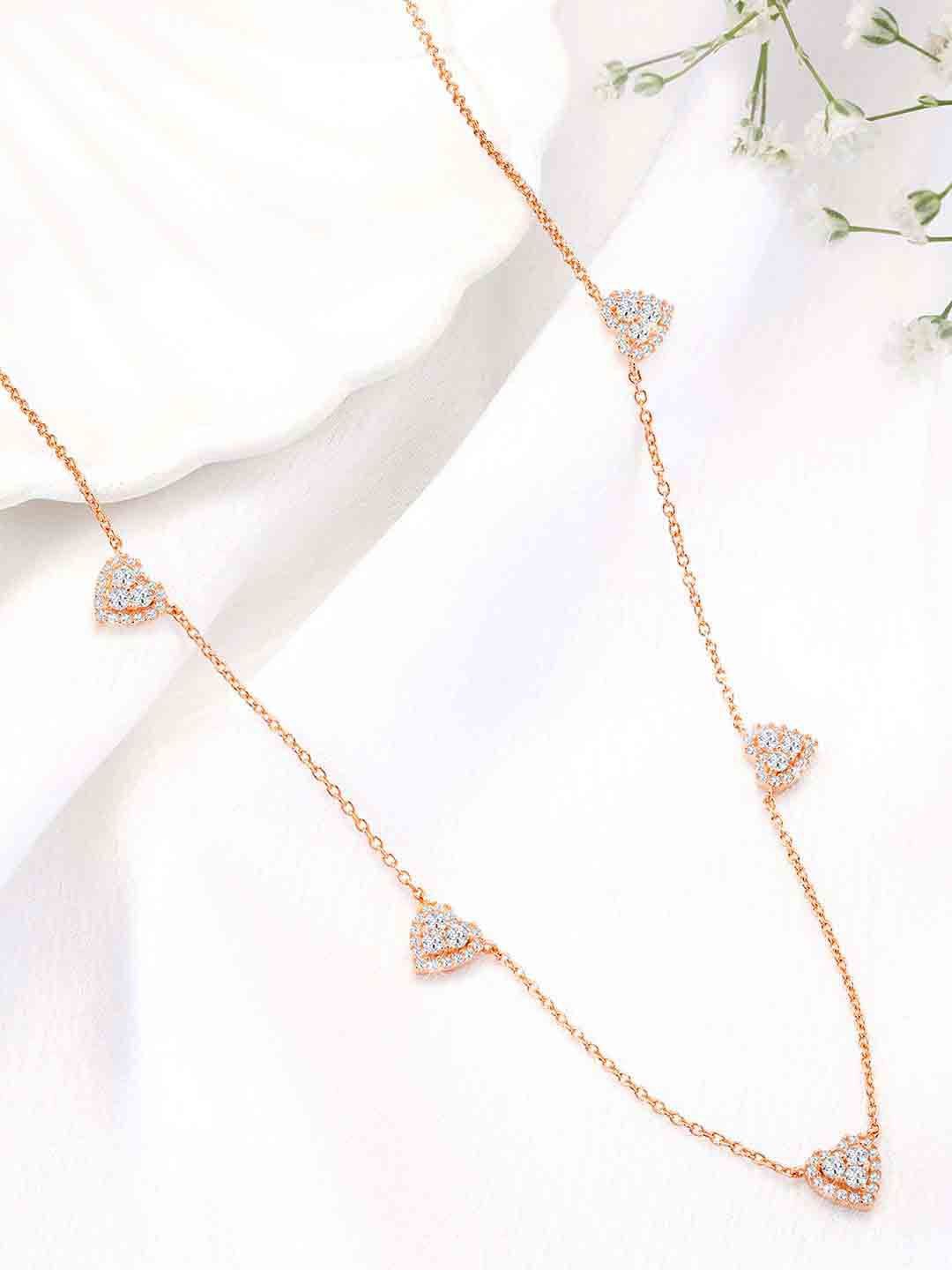 

Silvora by Peora 925 Sterling Silver Rose Gold-Plated Cubic Zirconia Studded Necklace
