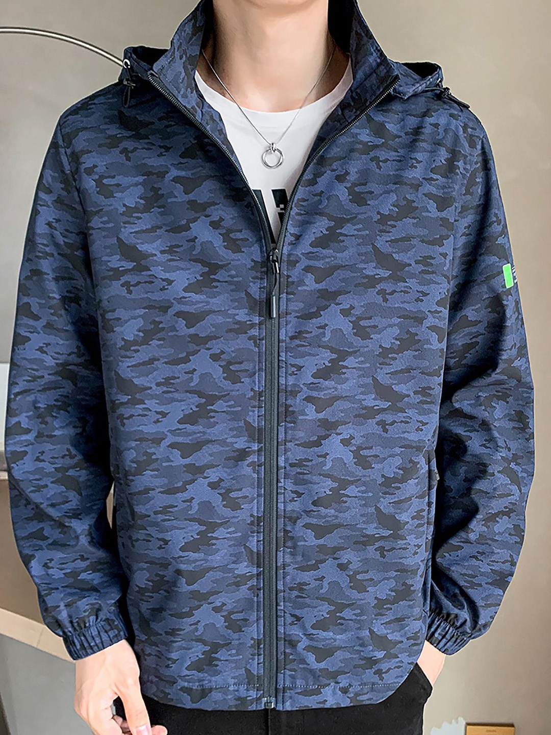 

StyleCast x Revolte Men Printed Hooded Tailored Jacket, Blue