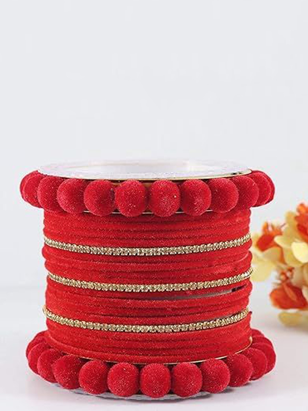 

ZULKA Set Of 42 Gold-Plated Zircon Gemstone Stones-Studded Velvet Bangles