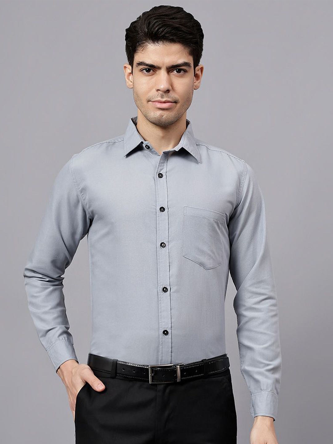 

TrendiVastra Men India Slim Spread Collar Solid Cotton Slim Fit Formal Shirt, Grey