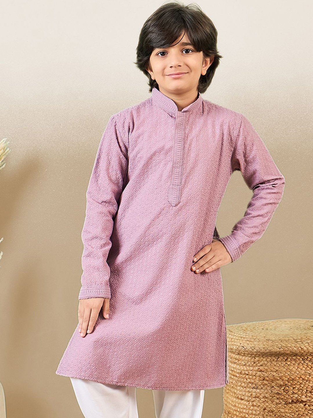 

YK Boys Cotton Embroidered Chikankari Kurta, Purple