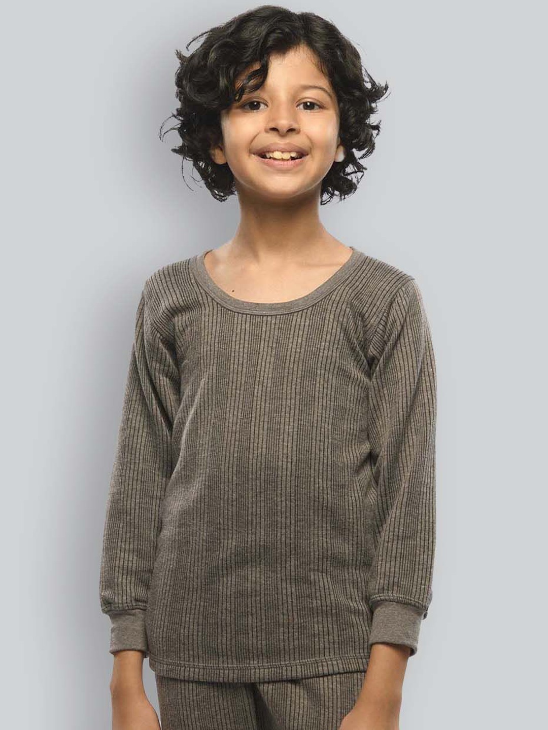 

INFERNO Kids Striped Cotton Thermal Tops, Grey