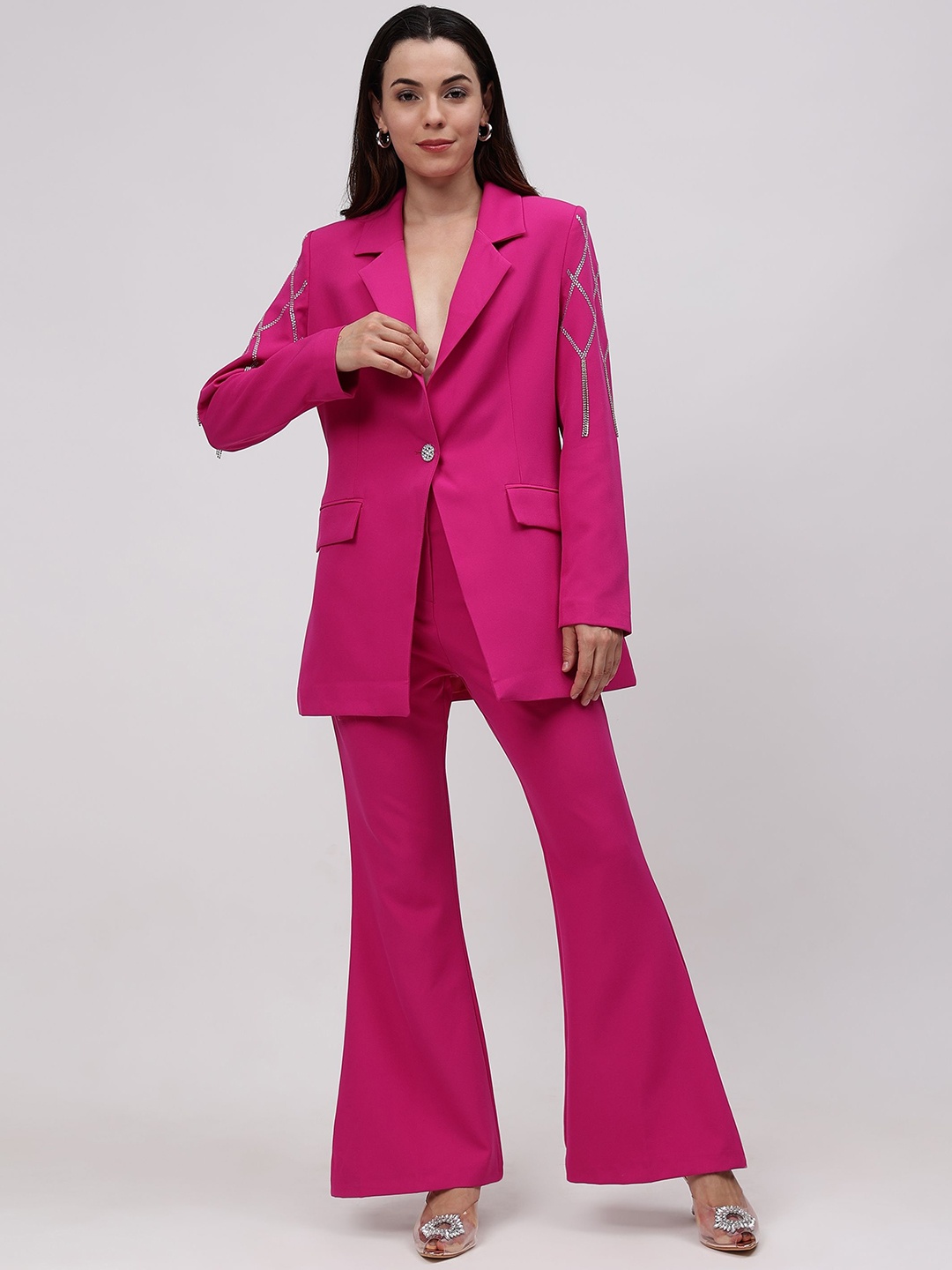 

Fashion Gaiia Self Design Notched Collar Regular Fit Blazer, Pink