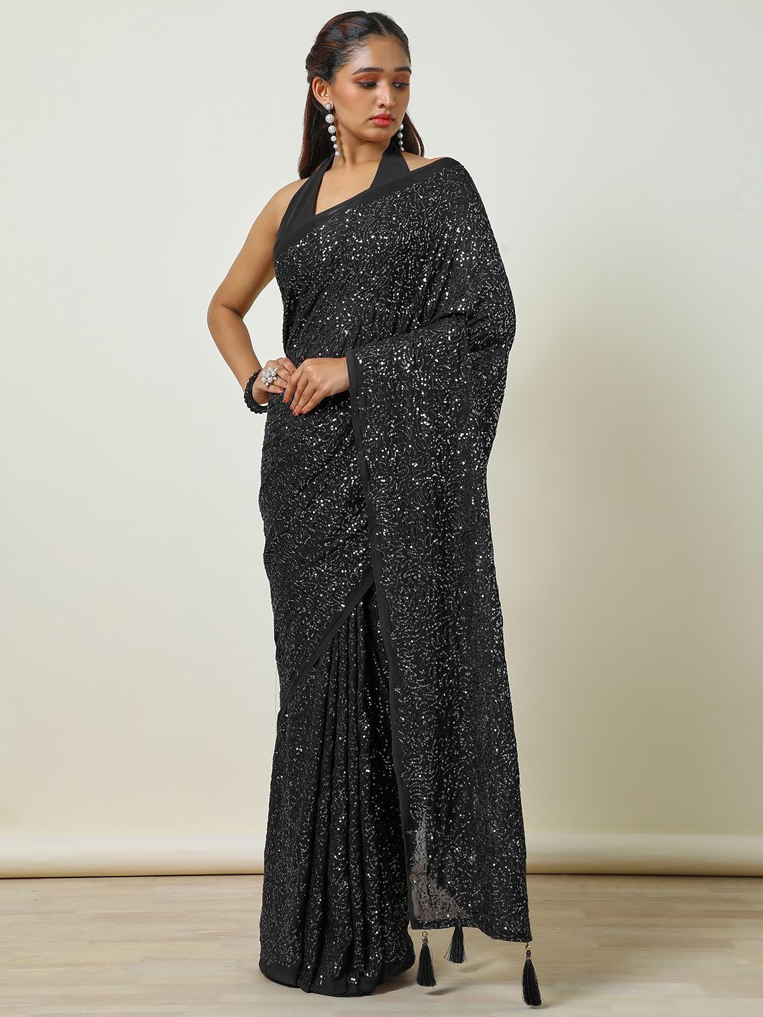 

Soch Embellished Sequinned Saree, Black