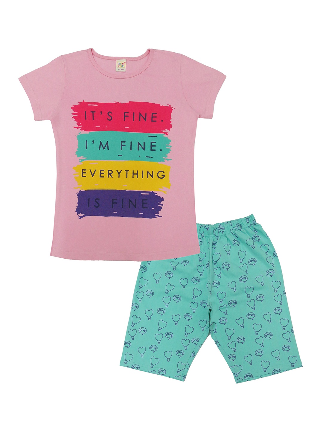 

Clothe Funn Printed Pure Cotton T-shirt With Shorts, Pink