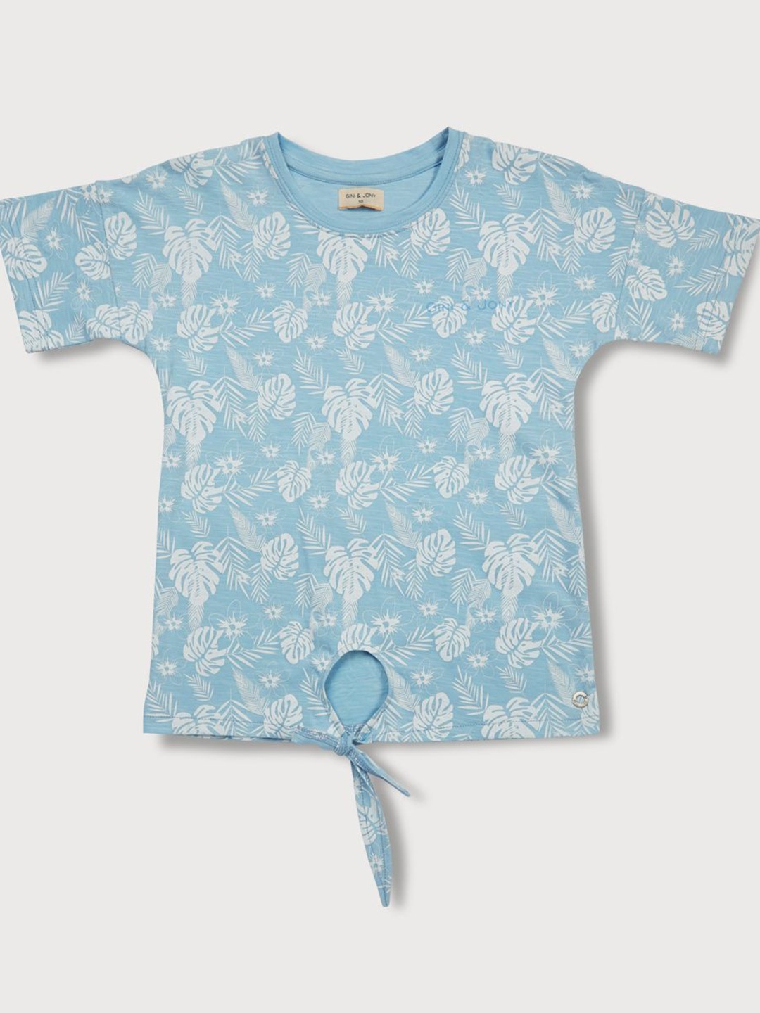 

Gini and Jony Girls Tropical Printed Round Neck Cotton Top, Blue