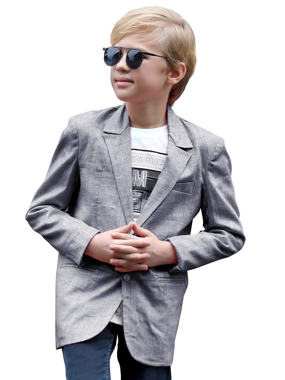

MashUp Boys Typography Printed Cotton T-shirt With Blazer, Black