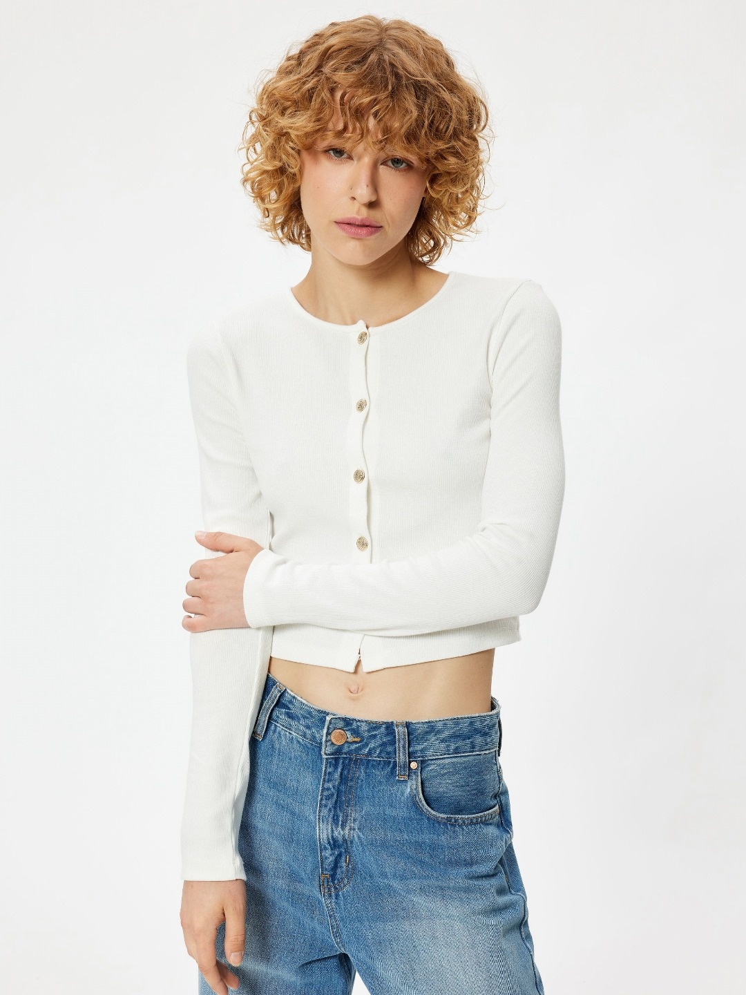 

Koton Women Solid Henley Neck Cotton T-shirt, White