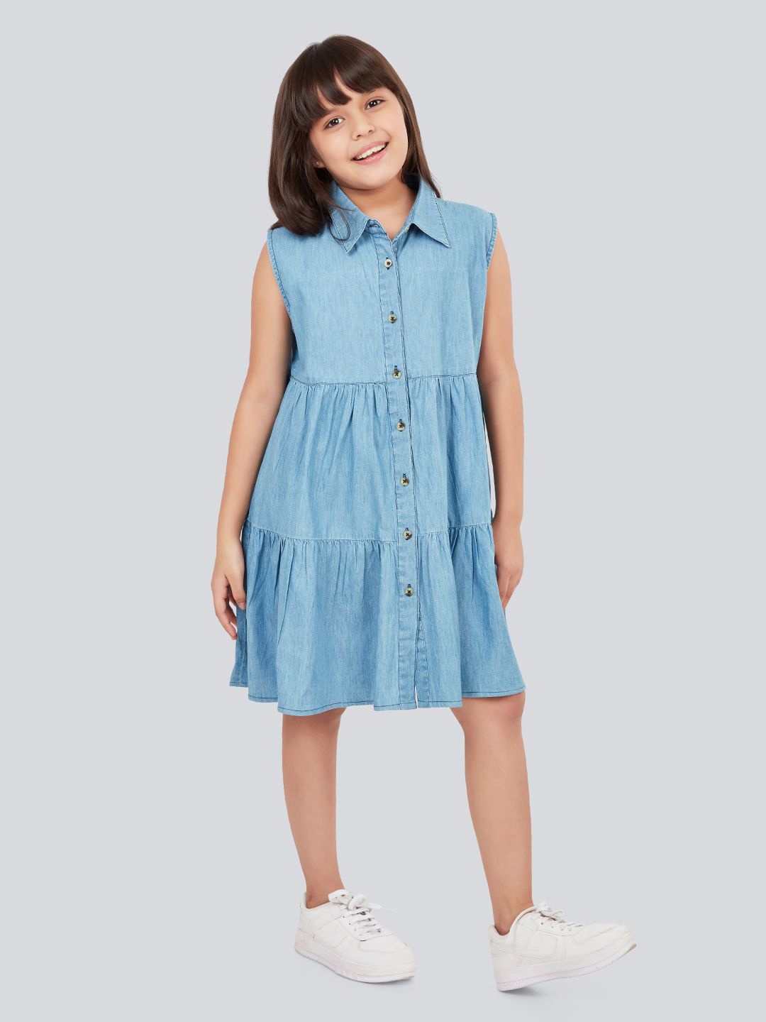 

Olele Girls Stella Shirt Collar Layered Dress, Blue