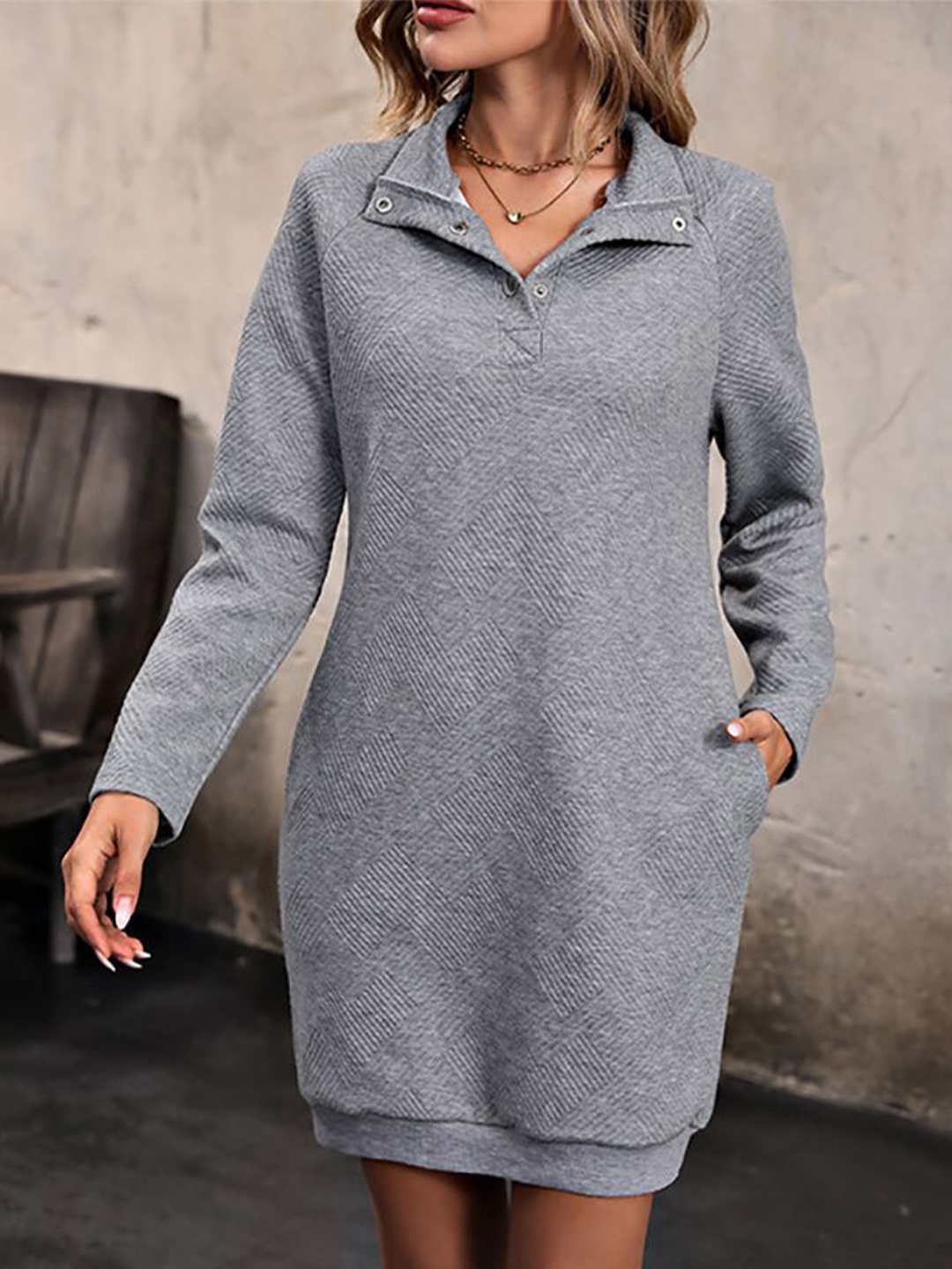 

StyleCast x Revolte Shirt Collar Shirt Mini Dress, Grey