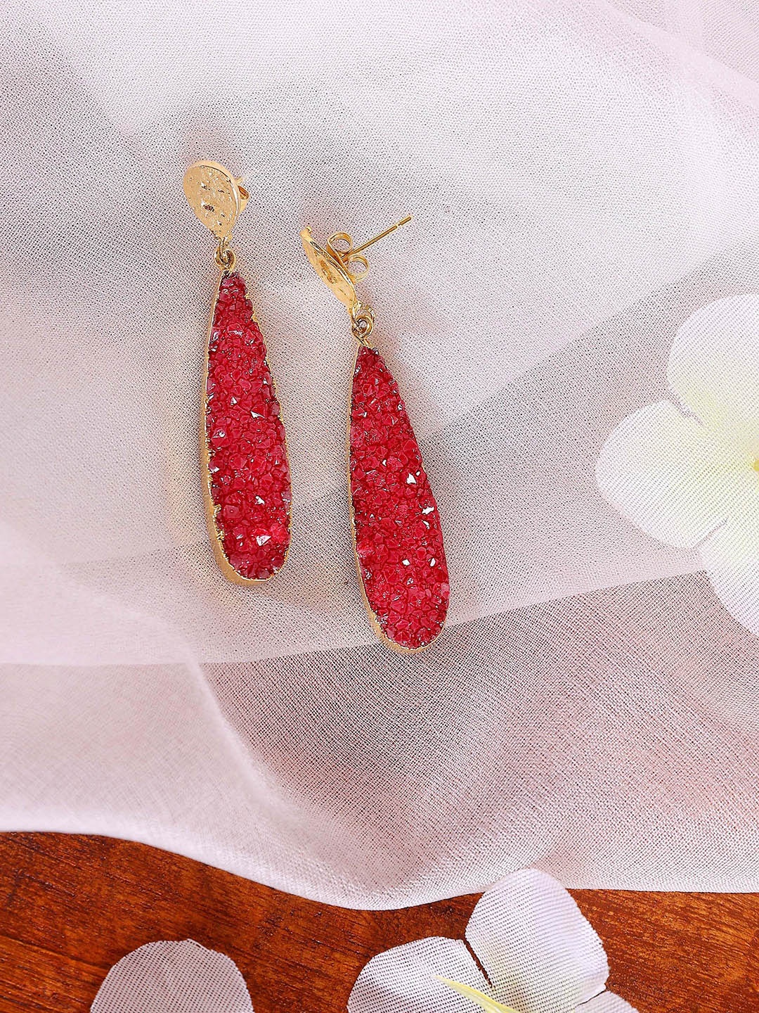 

ROYAL PITARAH Gold Plated Contemporary Drop Earrings, Maroon