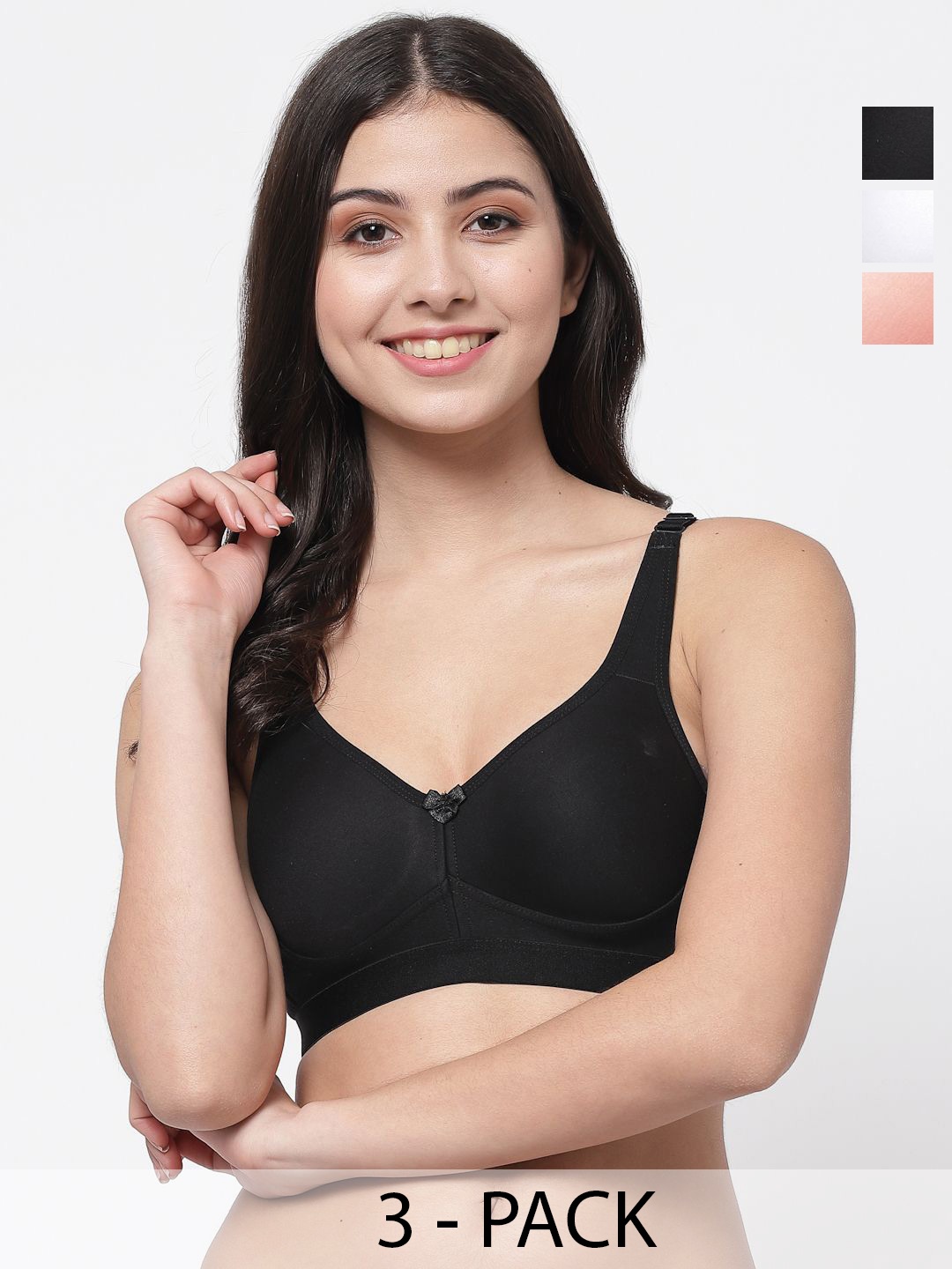 

College Girl Women Pack of 3 Full Coverage Lightly Padded and Non-Wired Bra, Black