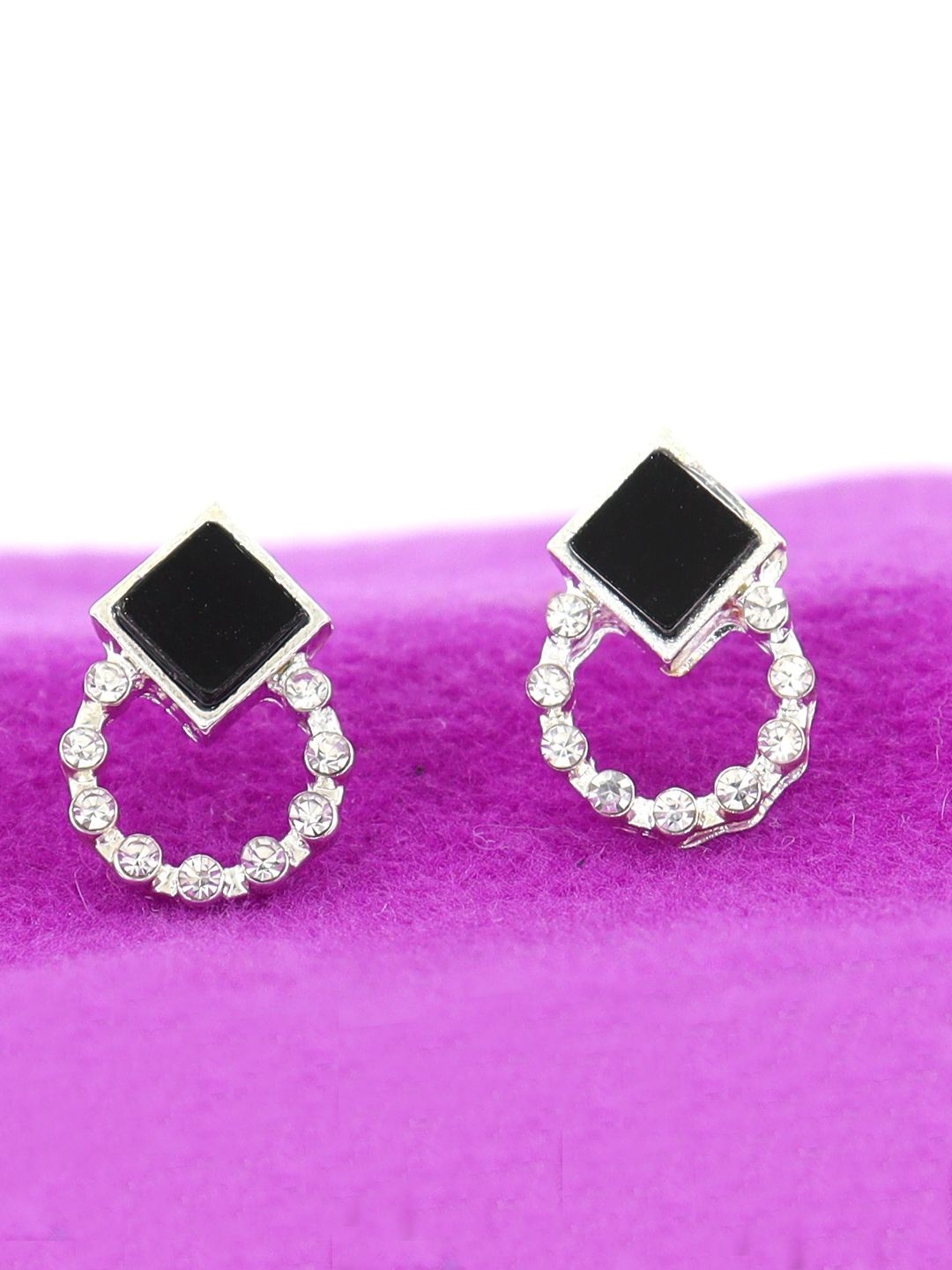 

VAGHBHATT Stainless Steel Oxidised Classic Studs Earrings, Silver