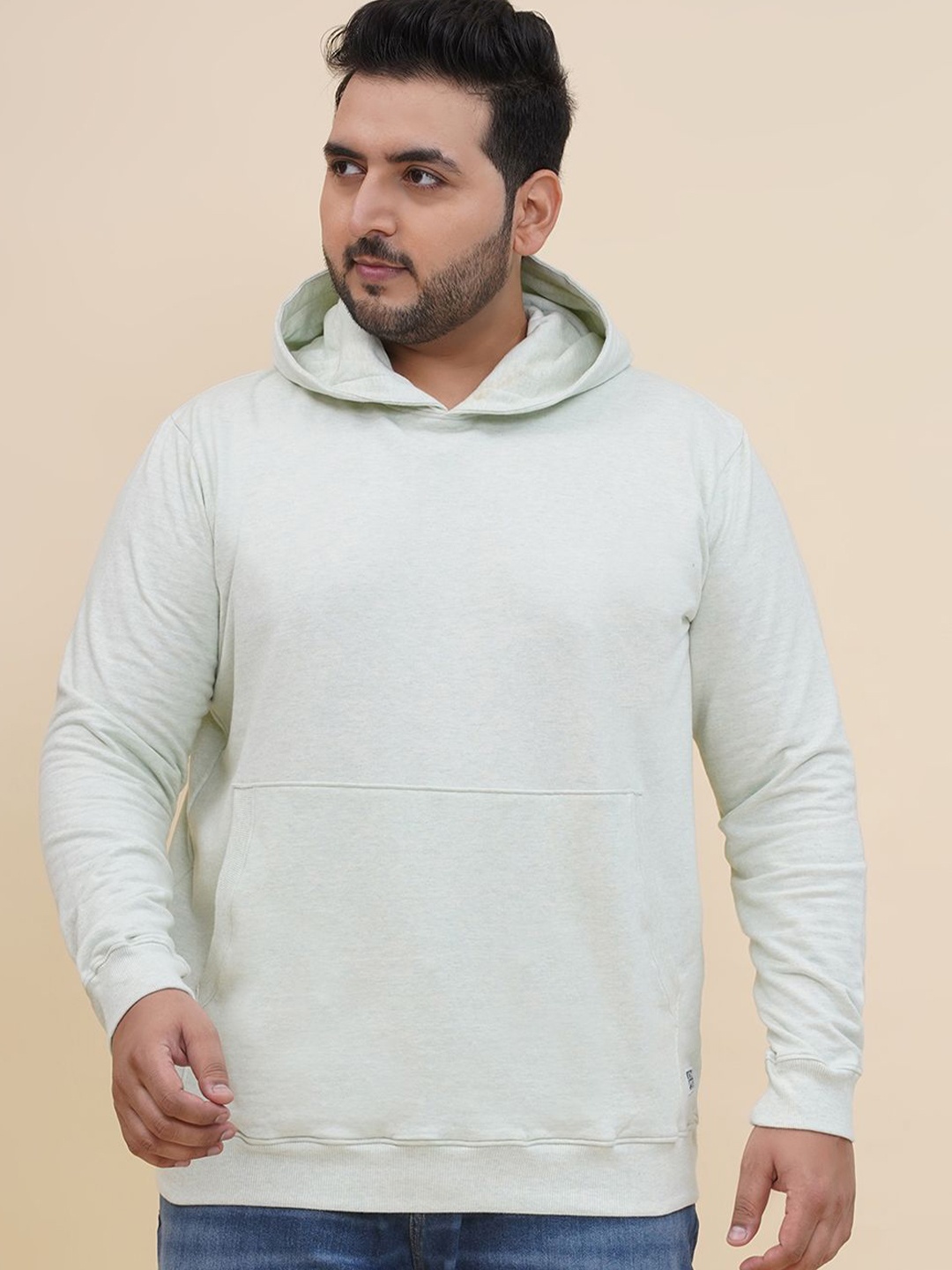 

John Pride Men Solid Hooded Plus Size Pure Cotton Sweatshirt, Green