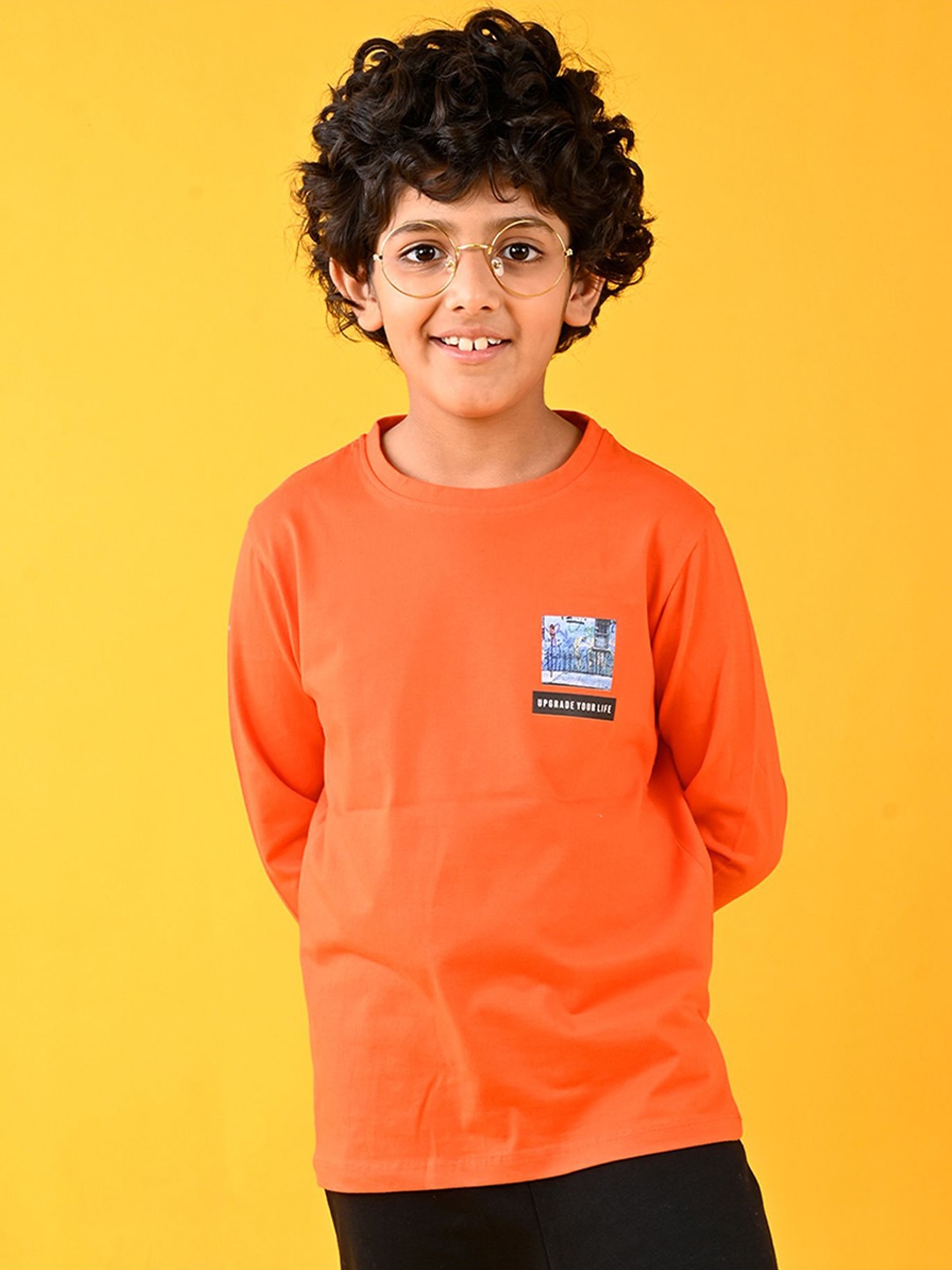 

Anthrilo Boys Graphic Printed Round Neck Longline T-shirt, Orange