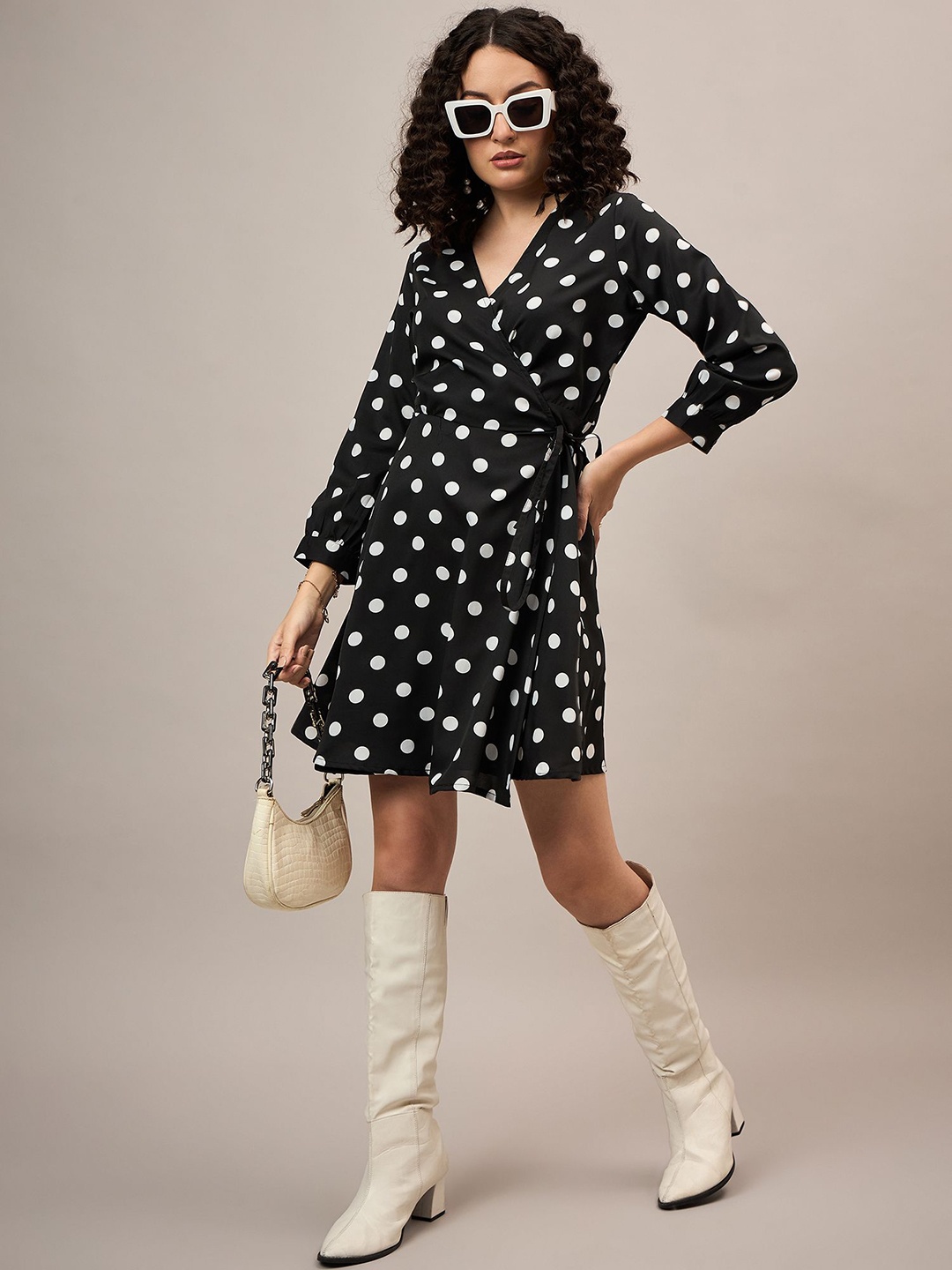 

The Roadster Women Lifestyle Co Polka Dot A-Line Dress, Black